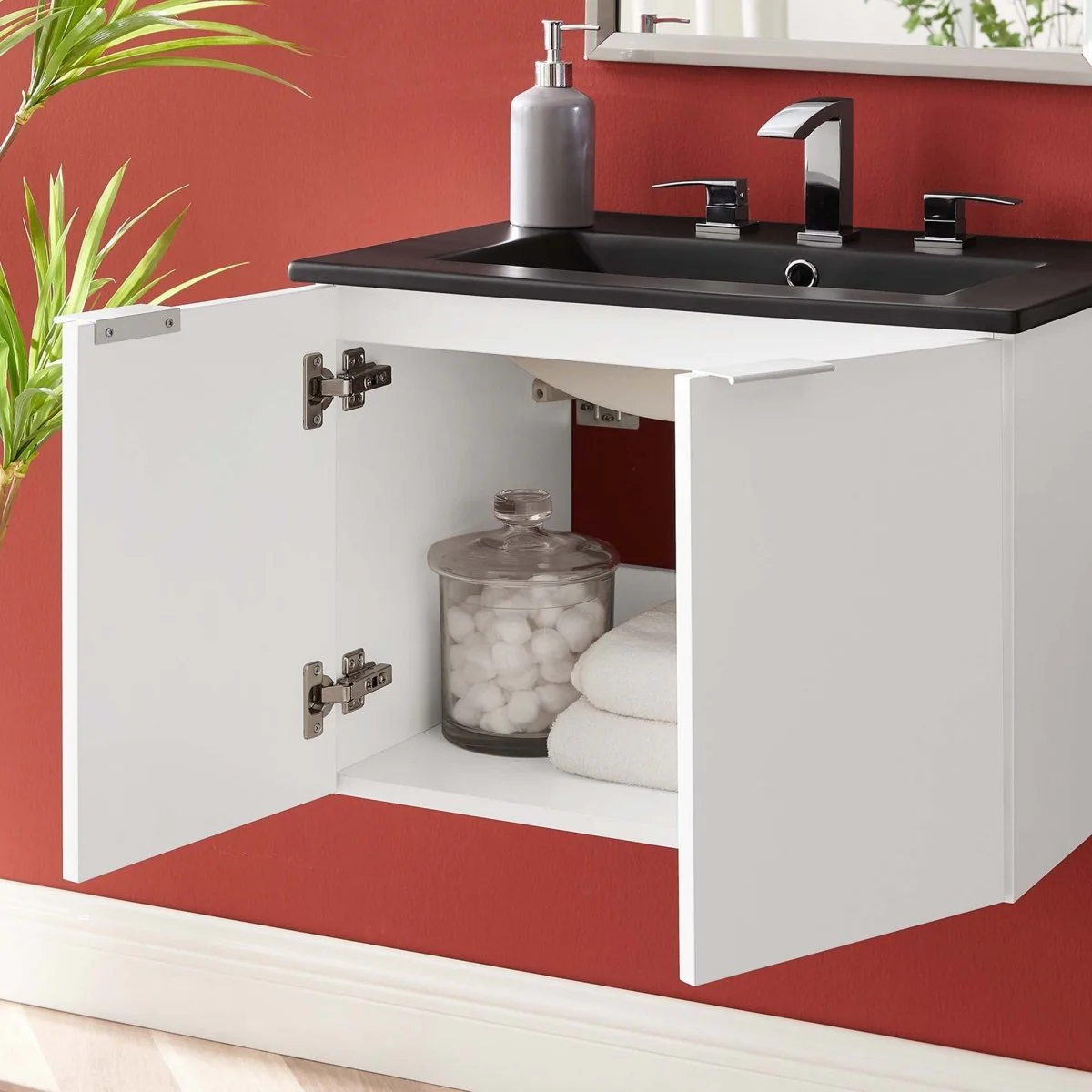 24" Modern Wall-Mount Bathroom Vanity with Sink — Floating Vanity Cabinet Basin - Image 71