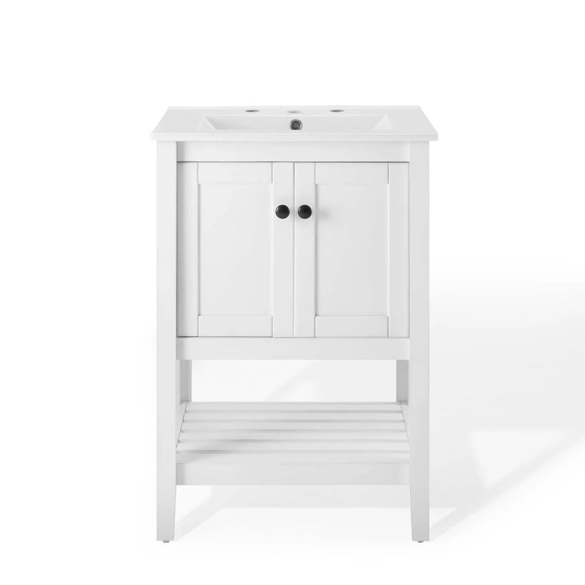 24" Rustic Bathroom Vanity with Slatted Shelf for Storage and Open Bottom - Image 16