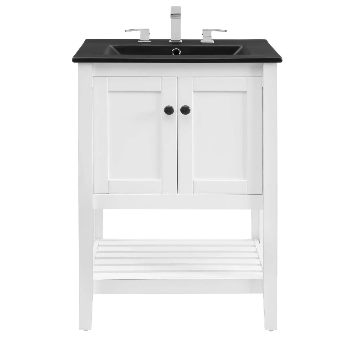 24" Rustic Bathroom Vanity with Slatted Shelf for Storage and Open Bottom - Image 7