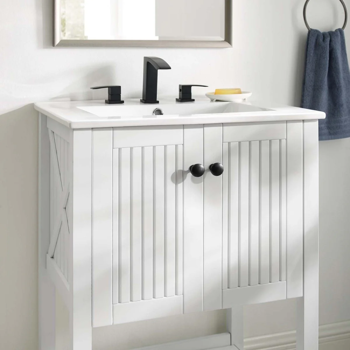 24" Rustic Modern Bathroom Vanity with Open Shelf – Contemporary Farmhouse Bathroom Furniture - Image 3