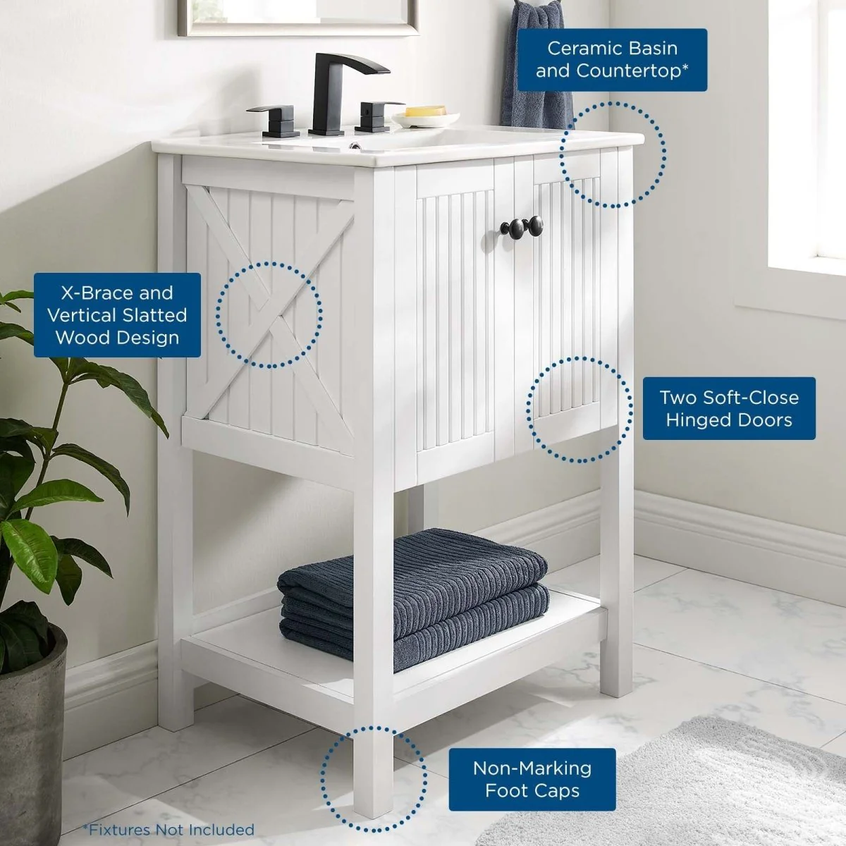 24" Rustic Modern Bathroom Vanity with Open Shelf – Contemporary Farmhouse Bathroom Furniture - Image 4