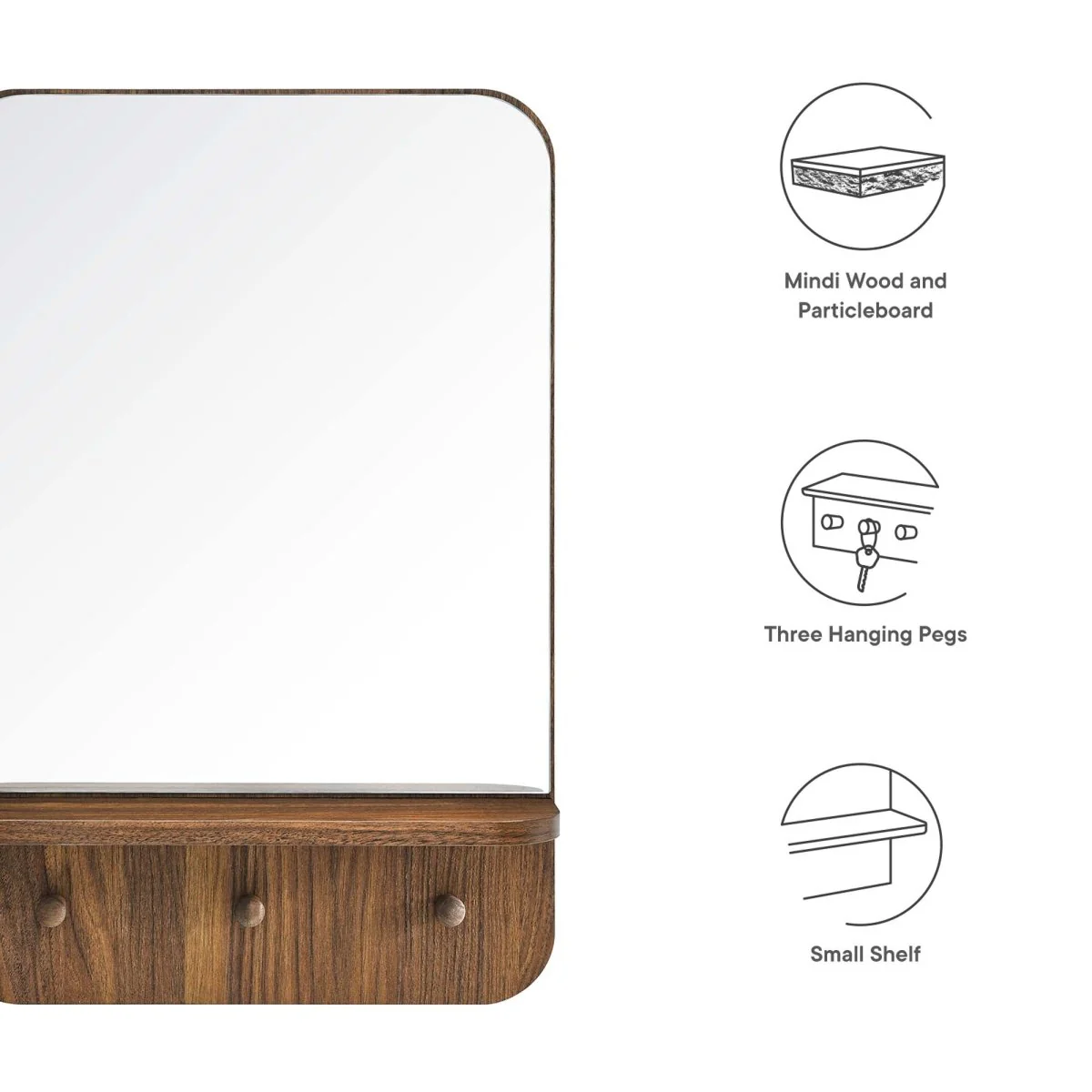 24x16" Rectangular Wall-Mounted Mirror with Shelf and Pegs for Entryway - Image 4
