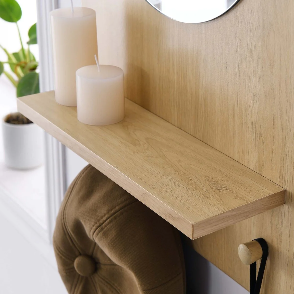 24x16" Round Wall Mirror with Shelf and Pegs for Entryway, Bathroom and Hallway Storage - Image 11