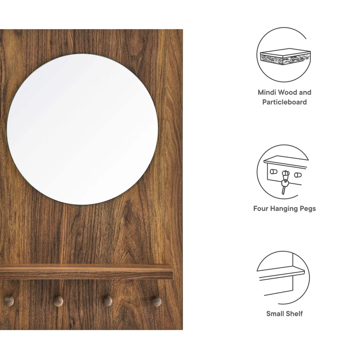24x16" Round Wall Mirror with Shelf and Pegs for Entryway, Bathroom and Hallway Storage - Image 3