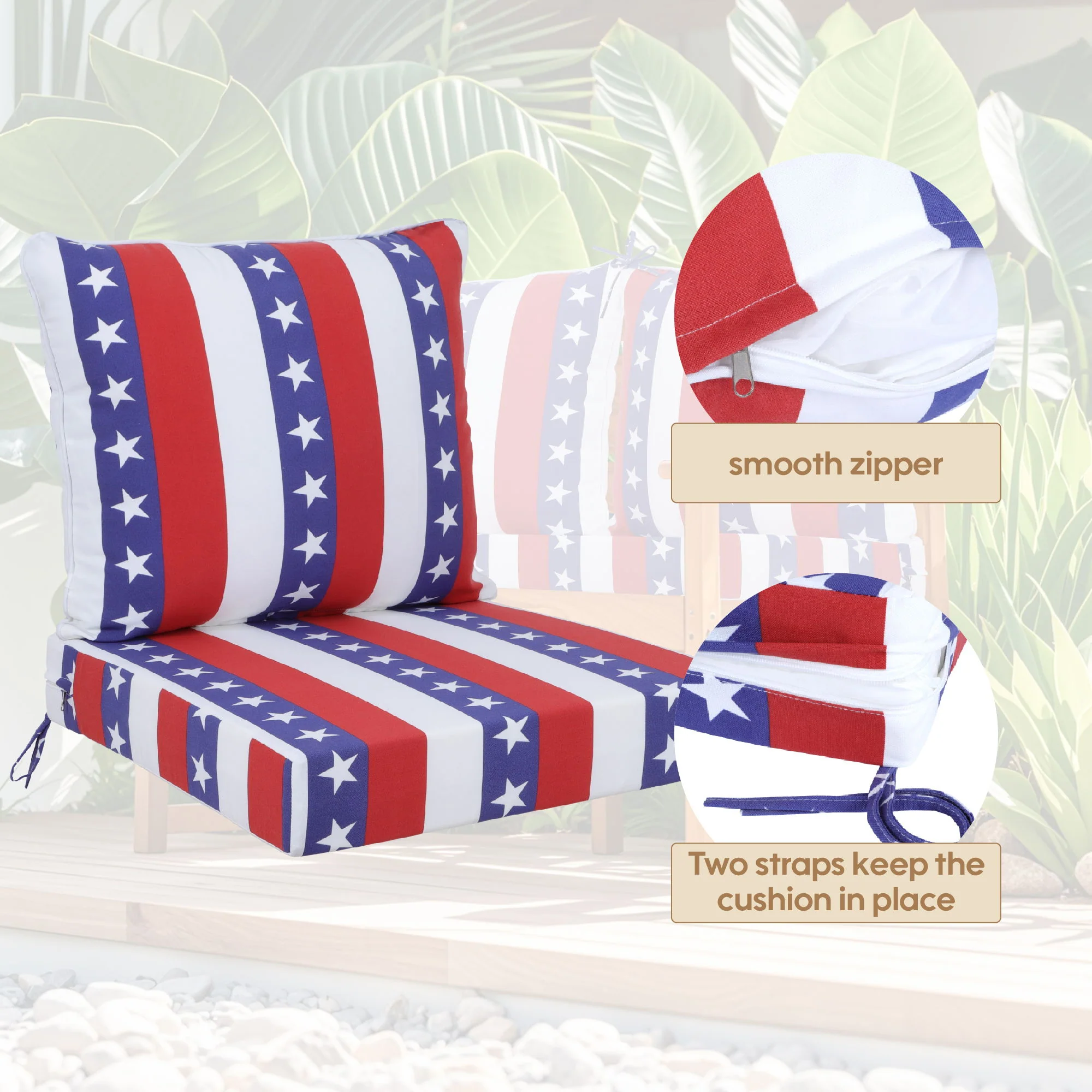 24X24 Inch Outdoor Deep Seat Cushion Set Waterproof Fade Resistant Patio Furniture Cushions With Removable Covers, Adjustable Straps & Handles (Set of 2) - Red - Image 4