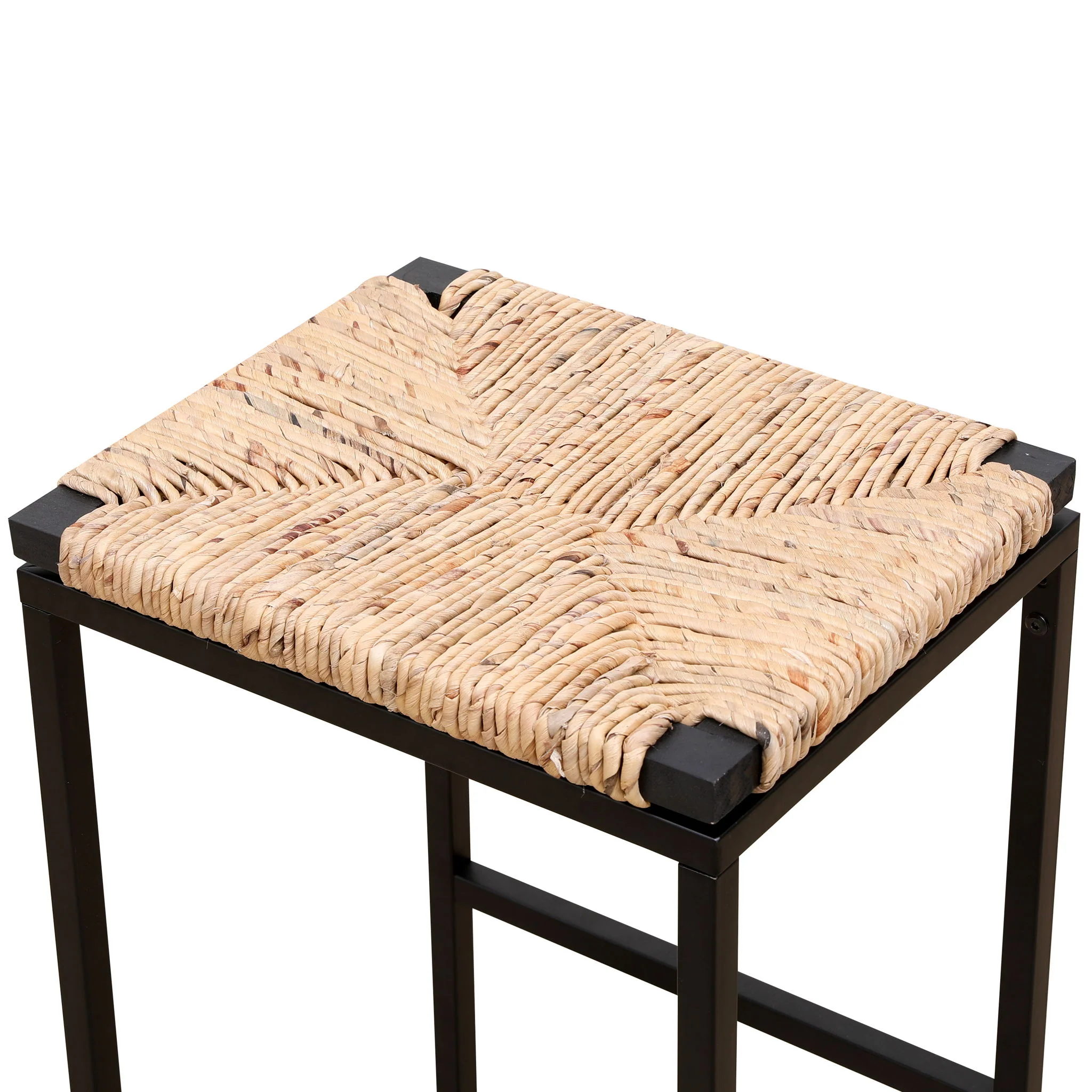 25" Height Backless Water Hyacinth Woven Bar Stools With Footrest (Set of 2) - Natural - Image 7