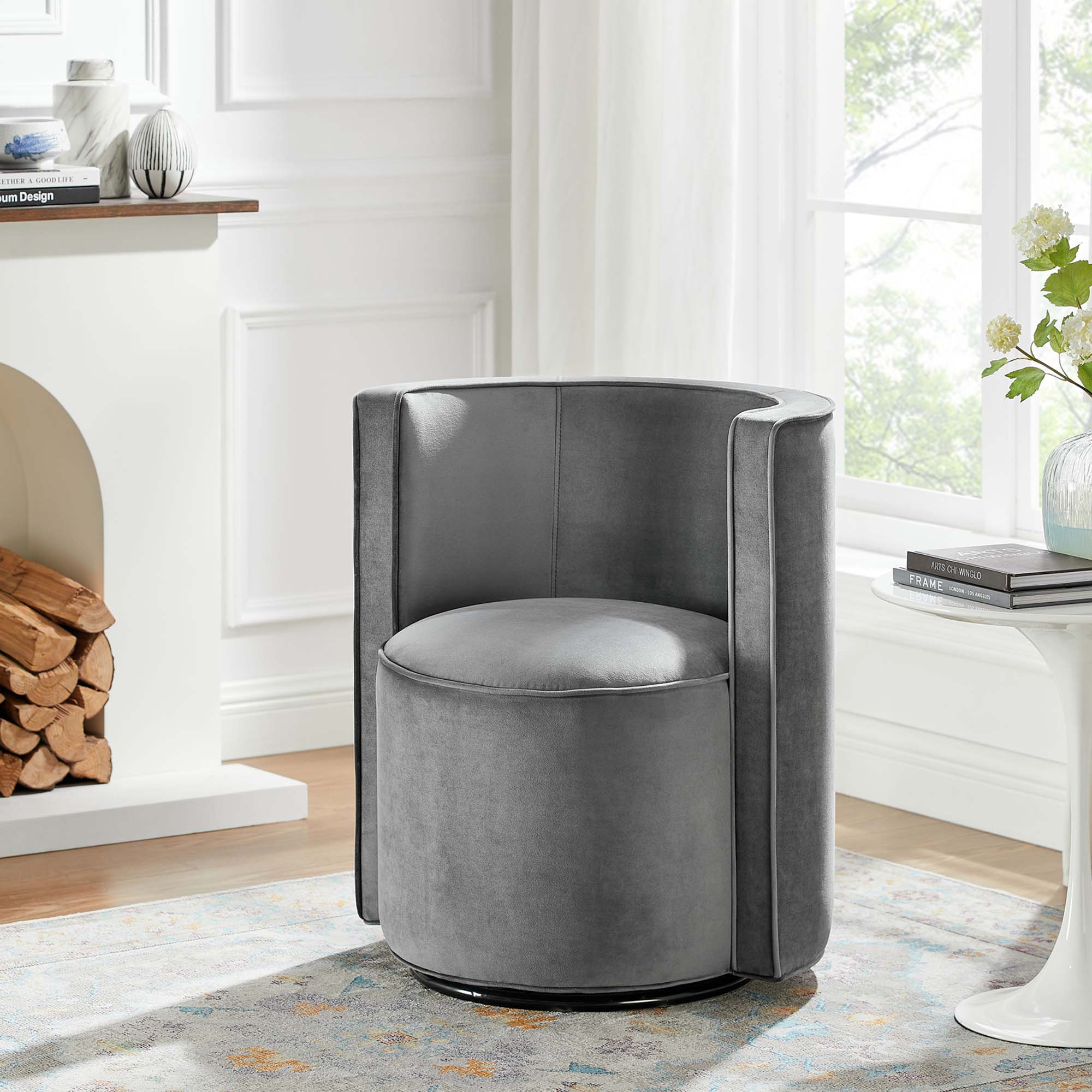 25 Inch Della Mid-Century Modern Performance Velvet Swivel Accent Chair - Image 8