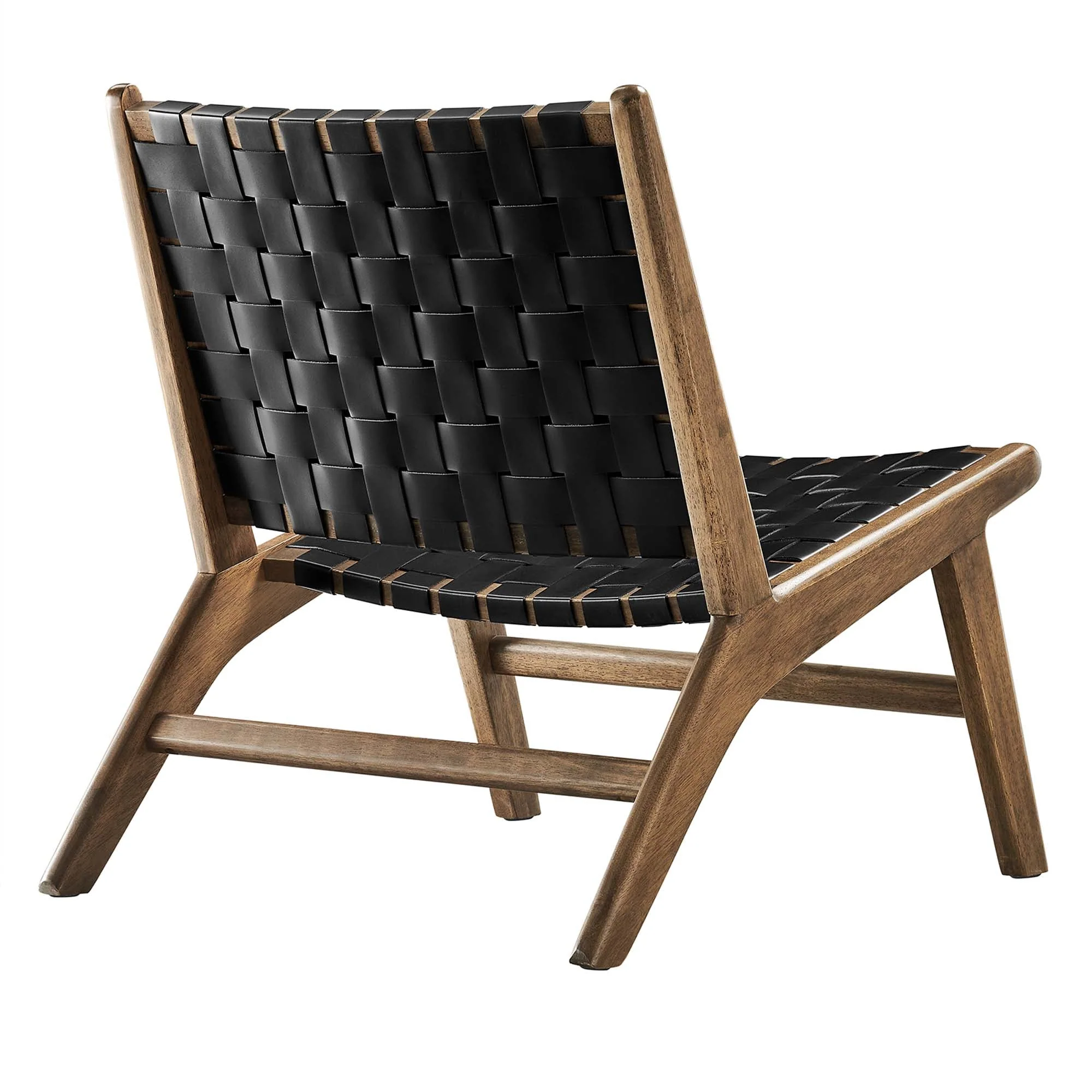 25 Inch Woven Leather Wood Accent Lounge Chair - Image 12