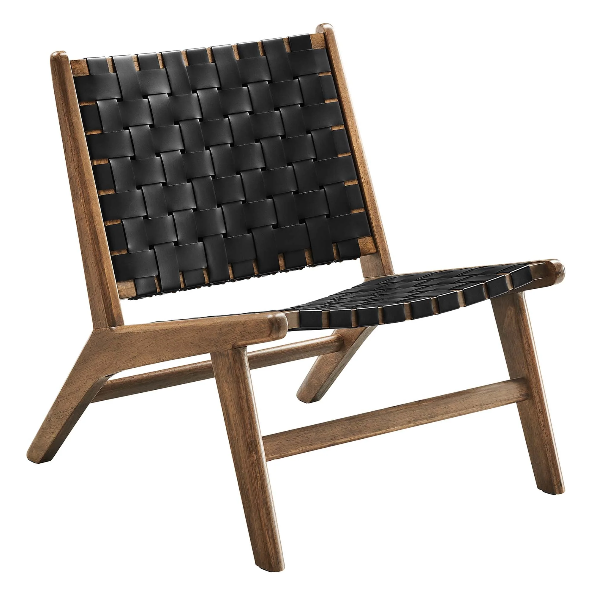 25 Inch Woven Leather Wood Accent Lounge Chair - Image 8