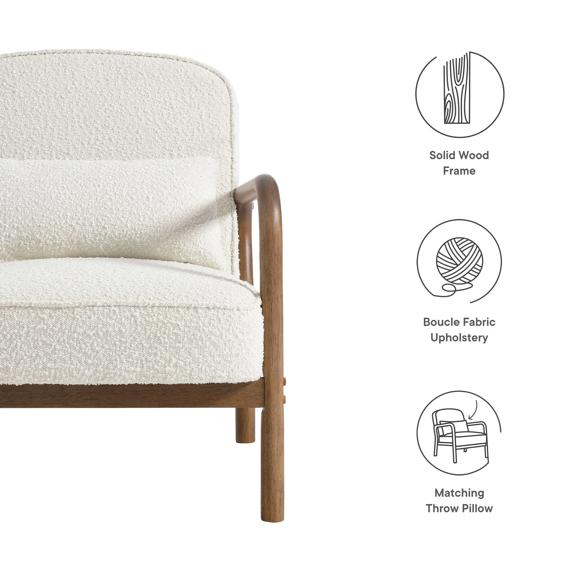 26 Inch Mid-Century Modern Boucle Fabric Armchair - Image 2
