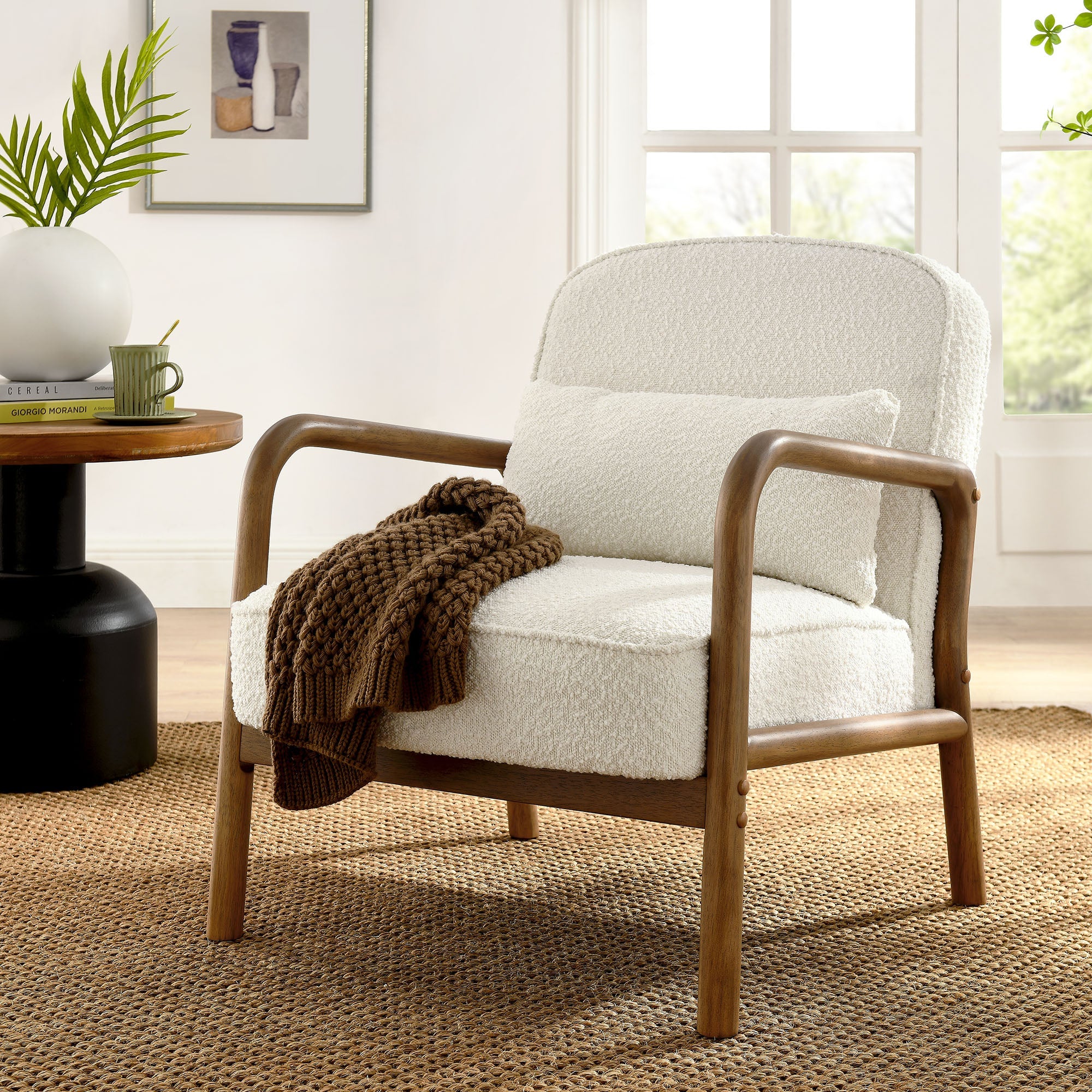 26 Inch Mid-Century Modern Boucle Fabric Armchair - Image 8