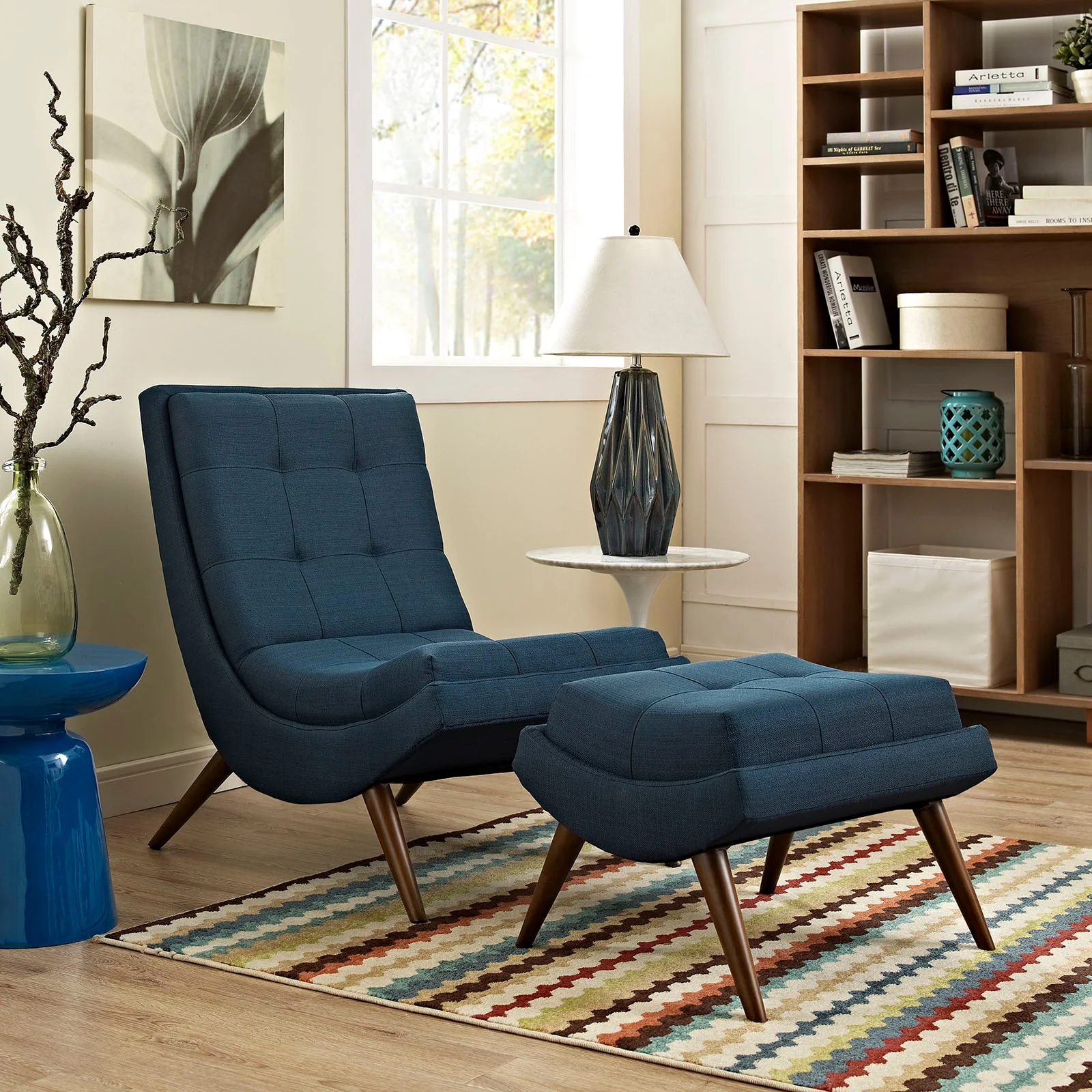 26 Inch Polyester Fabric Lounge Chair and Ottoman - Image 4