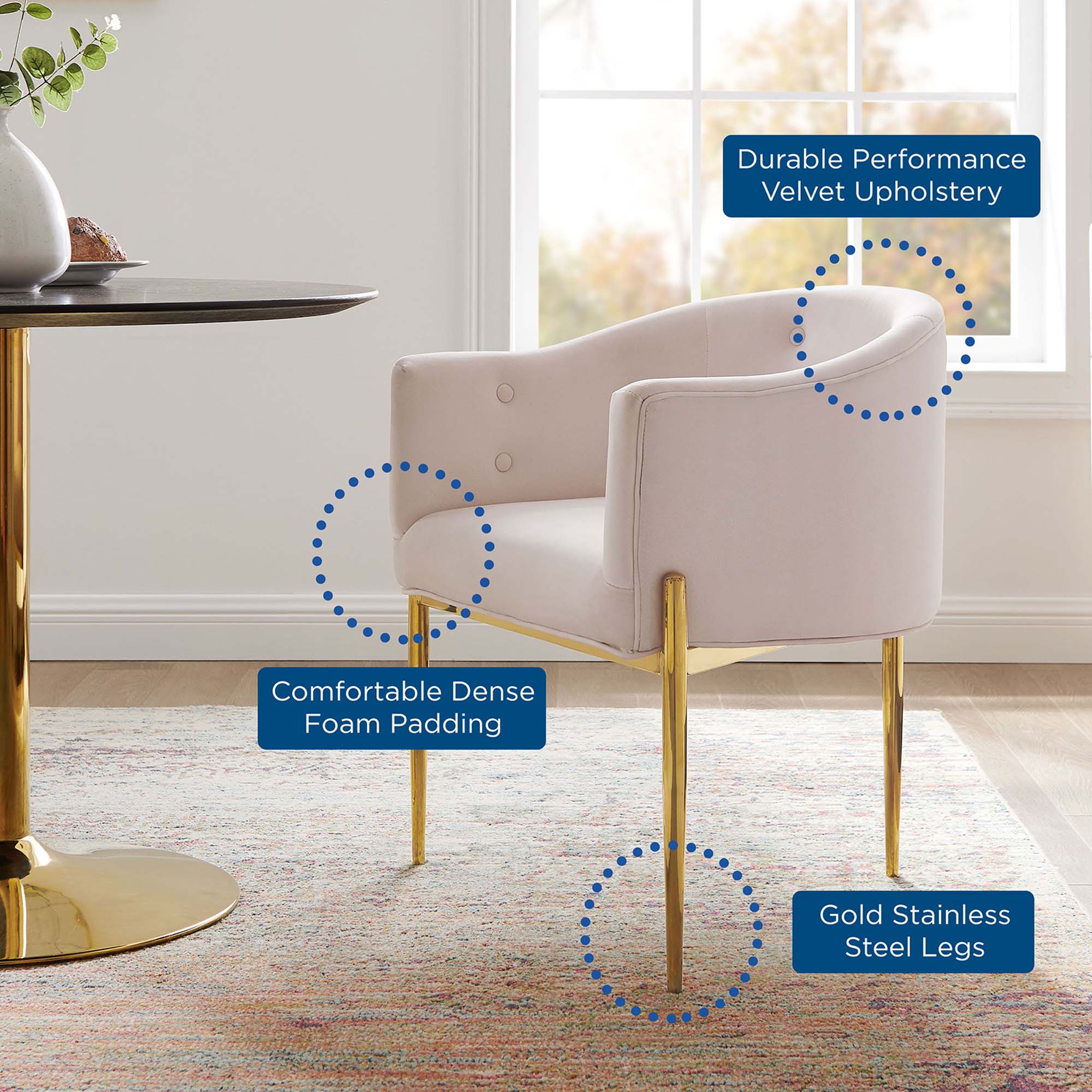 26 Inch Performance Velvet Accent Armchair with Gold Legs and Button Tufting - Image 26