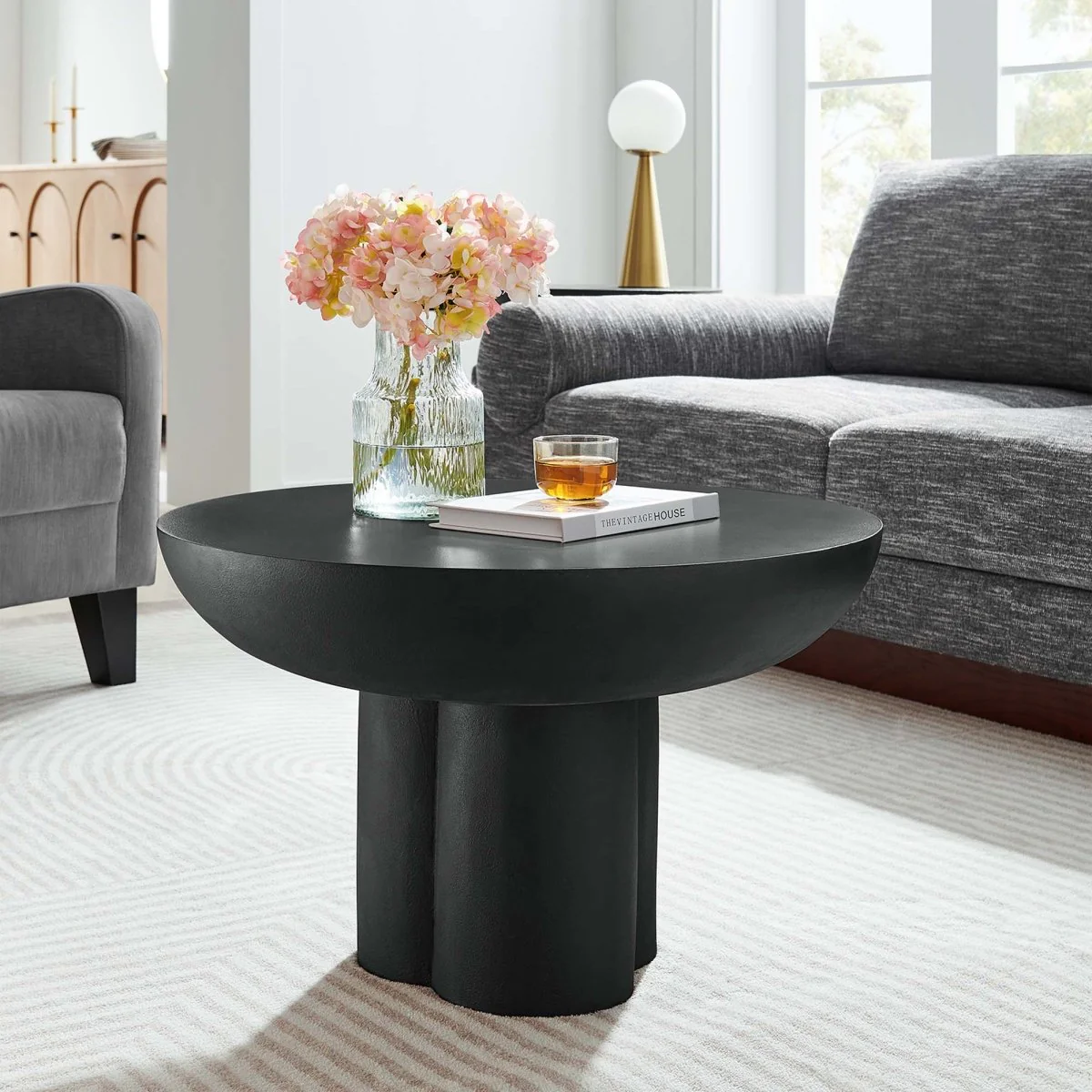 26 Inch Striking Round Concrete Overlay Coffee Table - Image 11