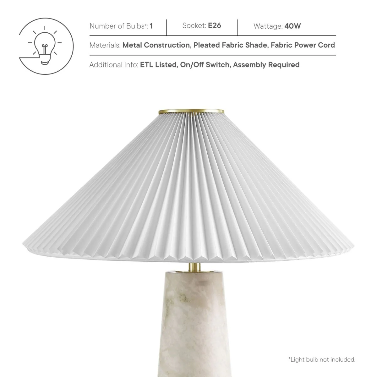 26" Table Lamp with Pleated Shade — Elegant Decorative Accent Lighting - Image 25