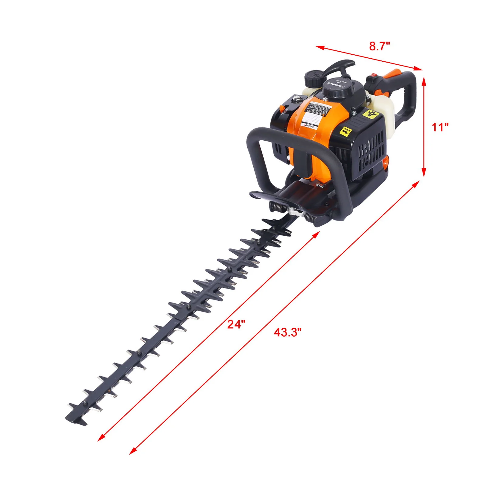 26Cc Gas Powered Hedge Trimmer With Double Sided Blade And Recoil Start - Orange - Image 7