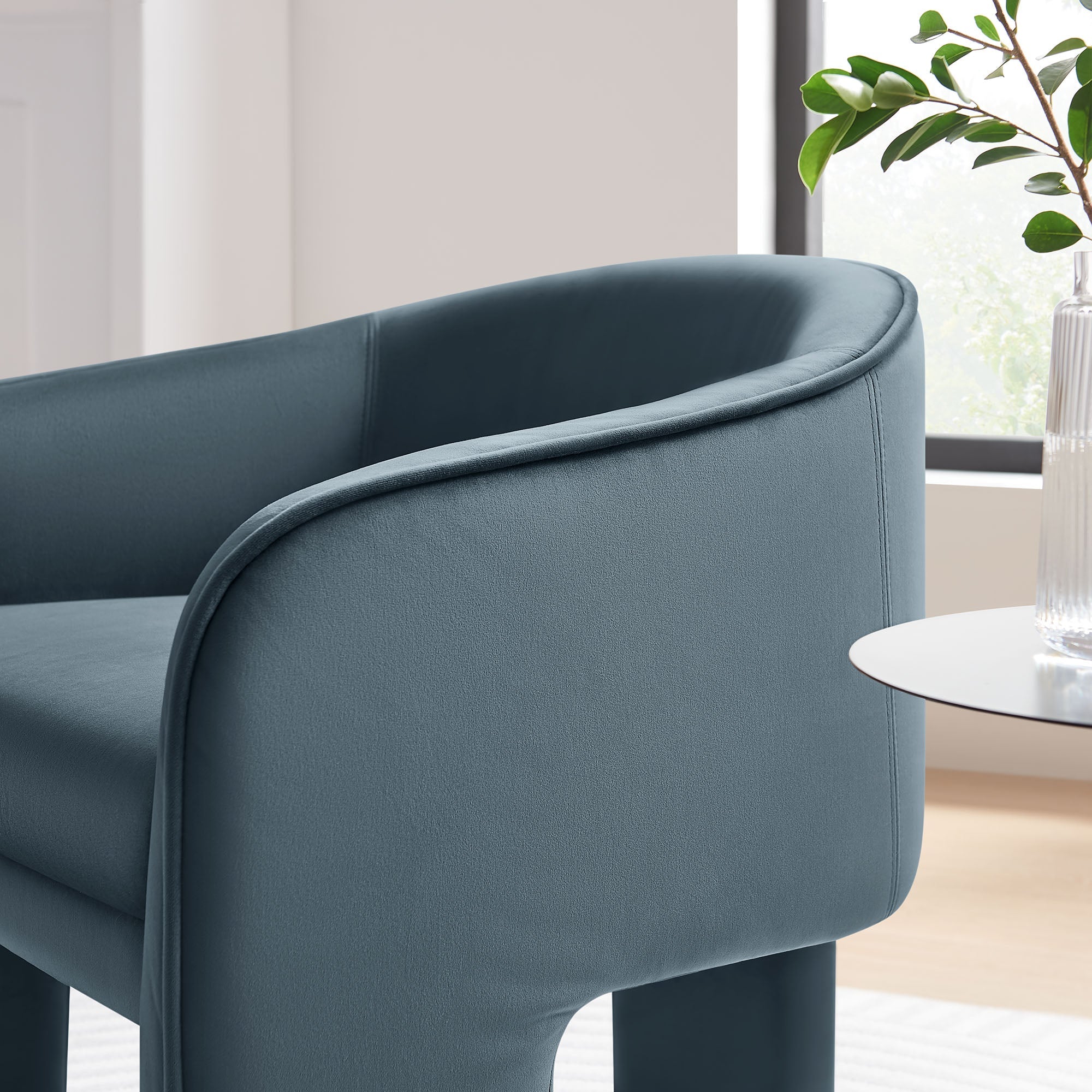 27 Inch Greer Modern Performance Velvet Barrel Accent Chair with 3-Leg Design - Image 11