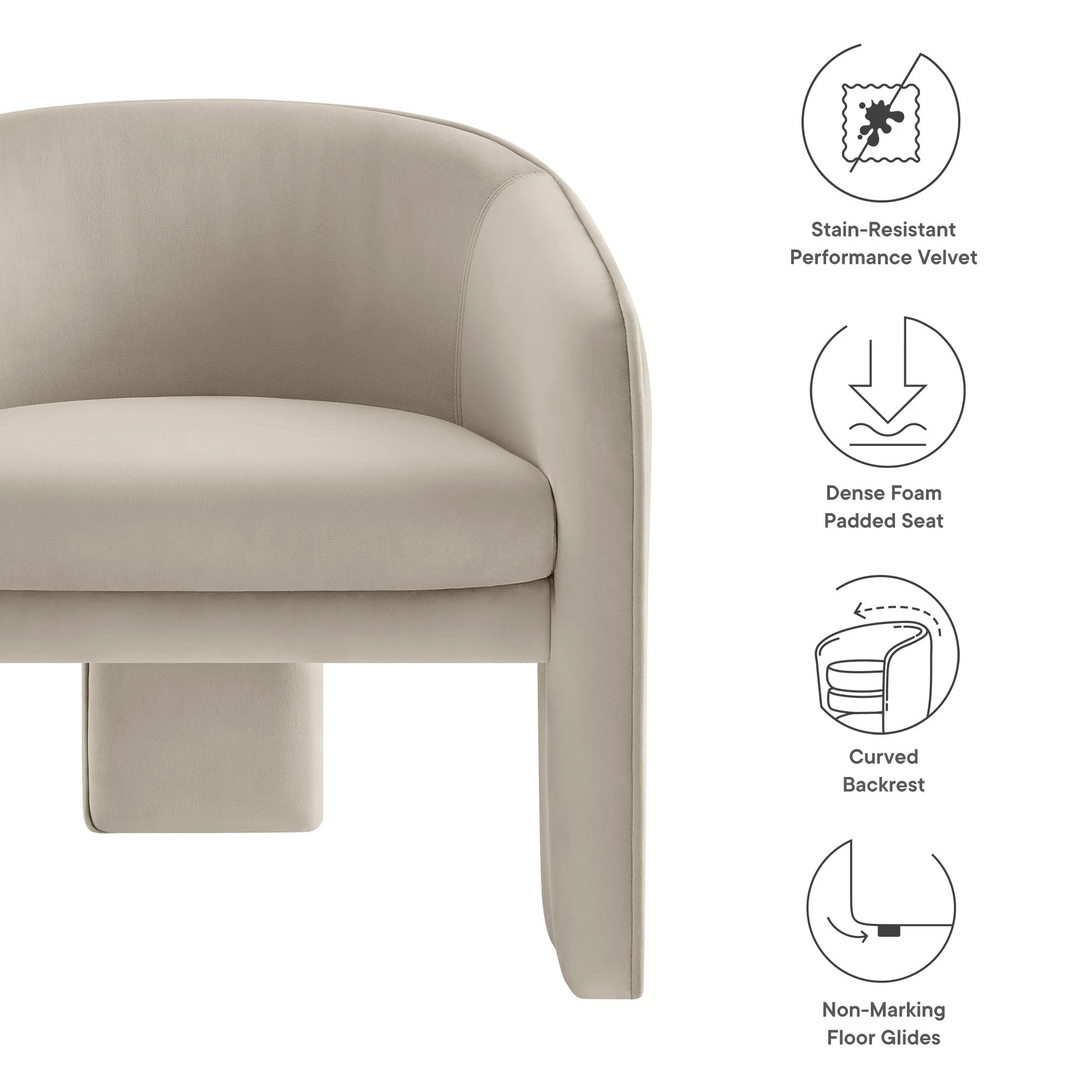 27 Inch Greer Modern Performance Velvet Barrel Accent Chair with 3-Leg Design - Image 23