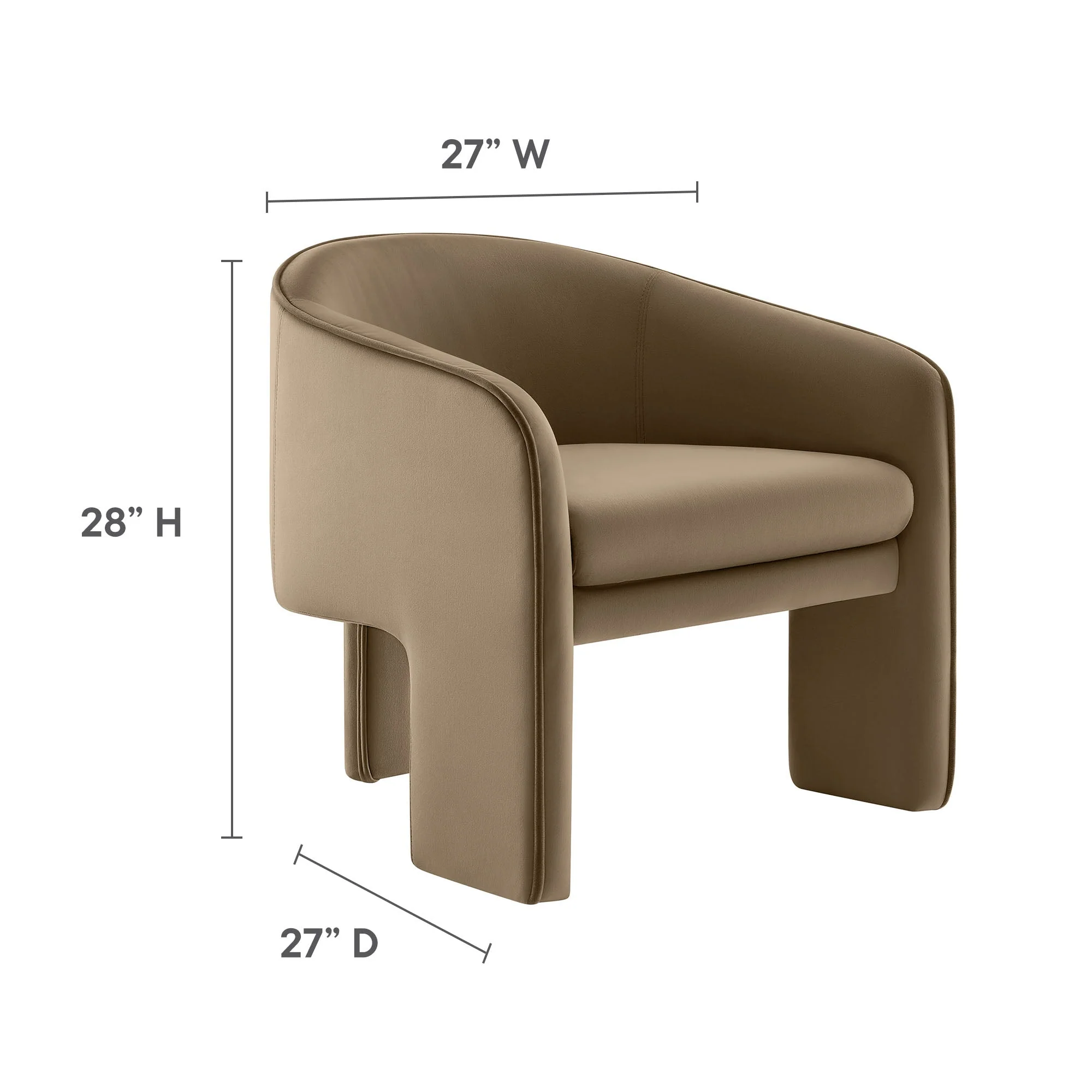 27 Inch Greer Modern Performance Velvet Barrel Accent Chair with 3-Leg Design - Image 3
