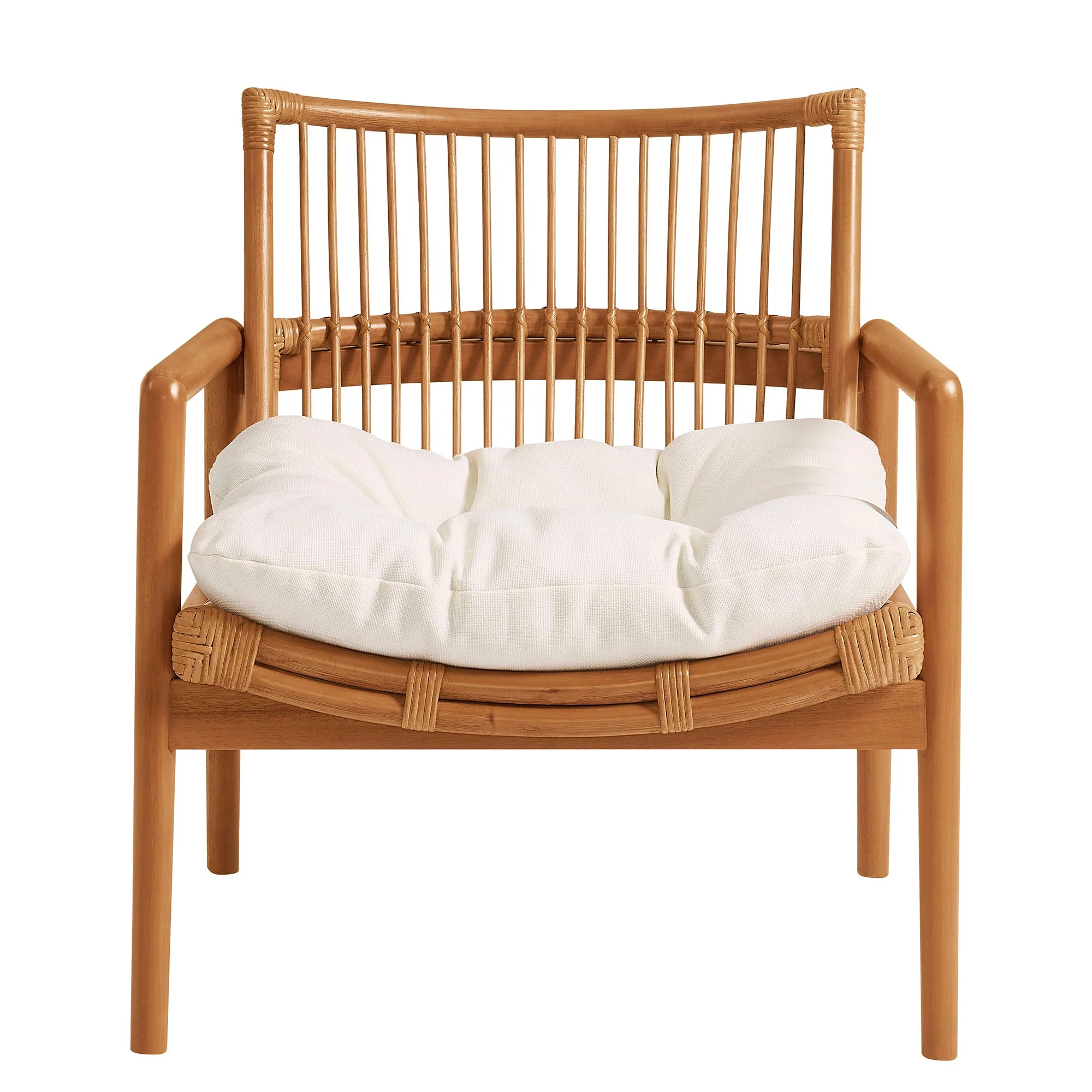 27 Inch Wood and Natural Rattan Lounge Chair with Mahogany Frame - Image 7