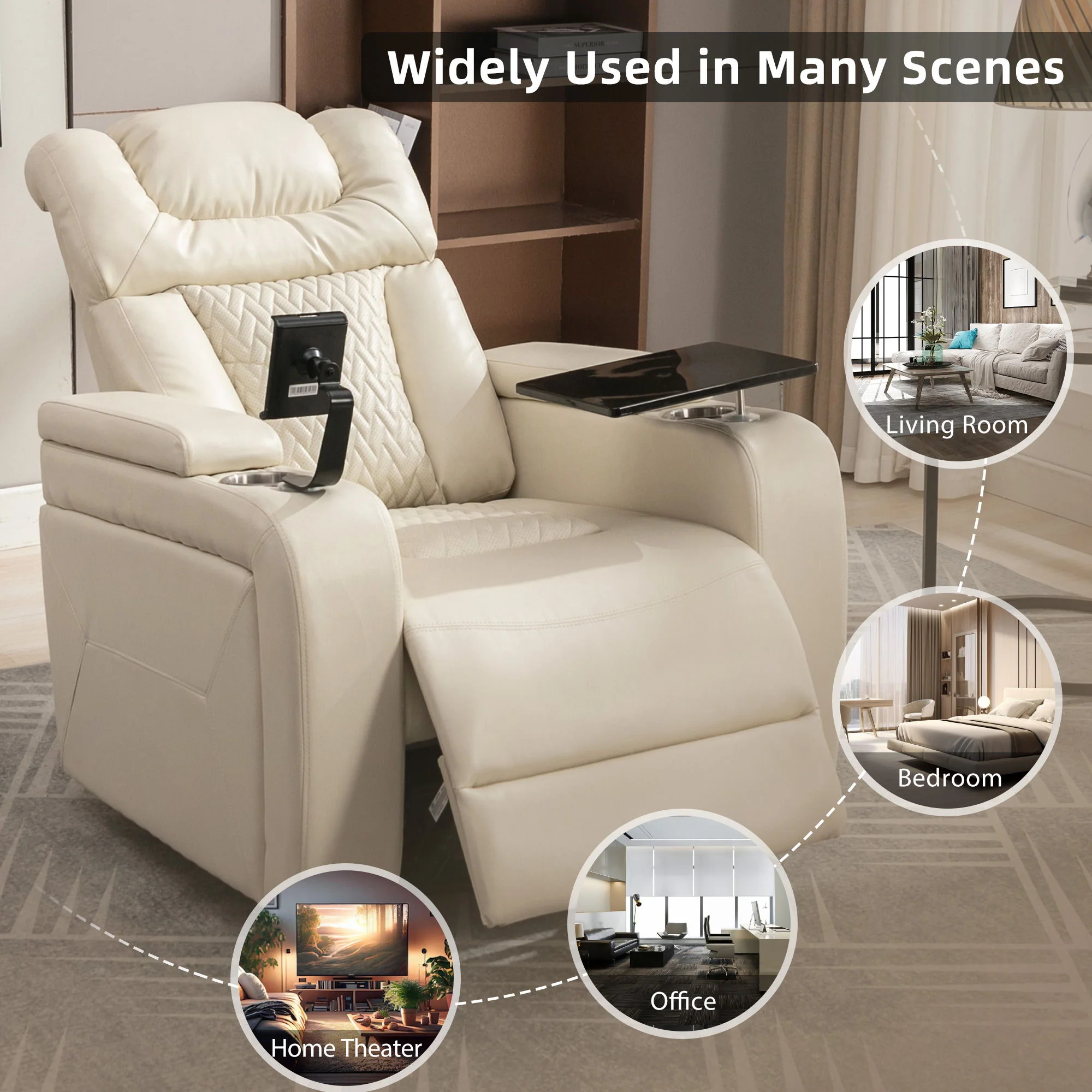 270 Degree Swivel Power Recliner With Tray Table, Phone Holder, Cup Holder, USB Port - Image 6