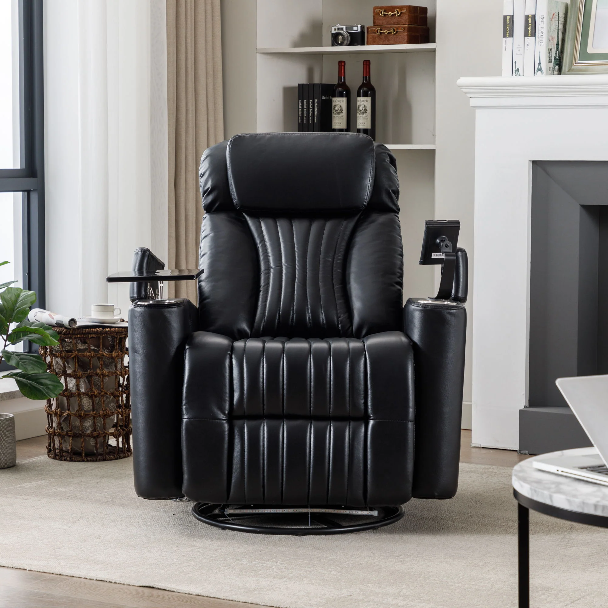 270° Power Swivel Recliner Home Theater Chair With Hidden Arm Storage, LED Light, Cup Holder, And Tray Table - Image 11