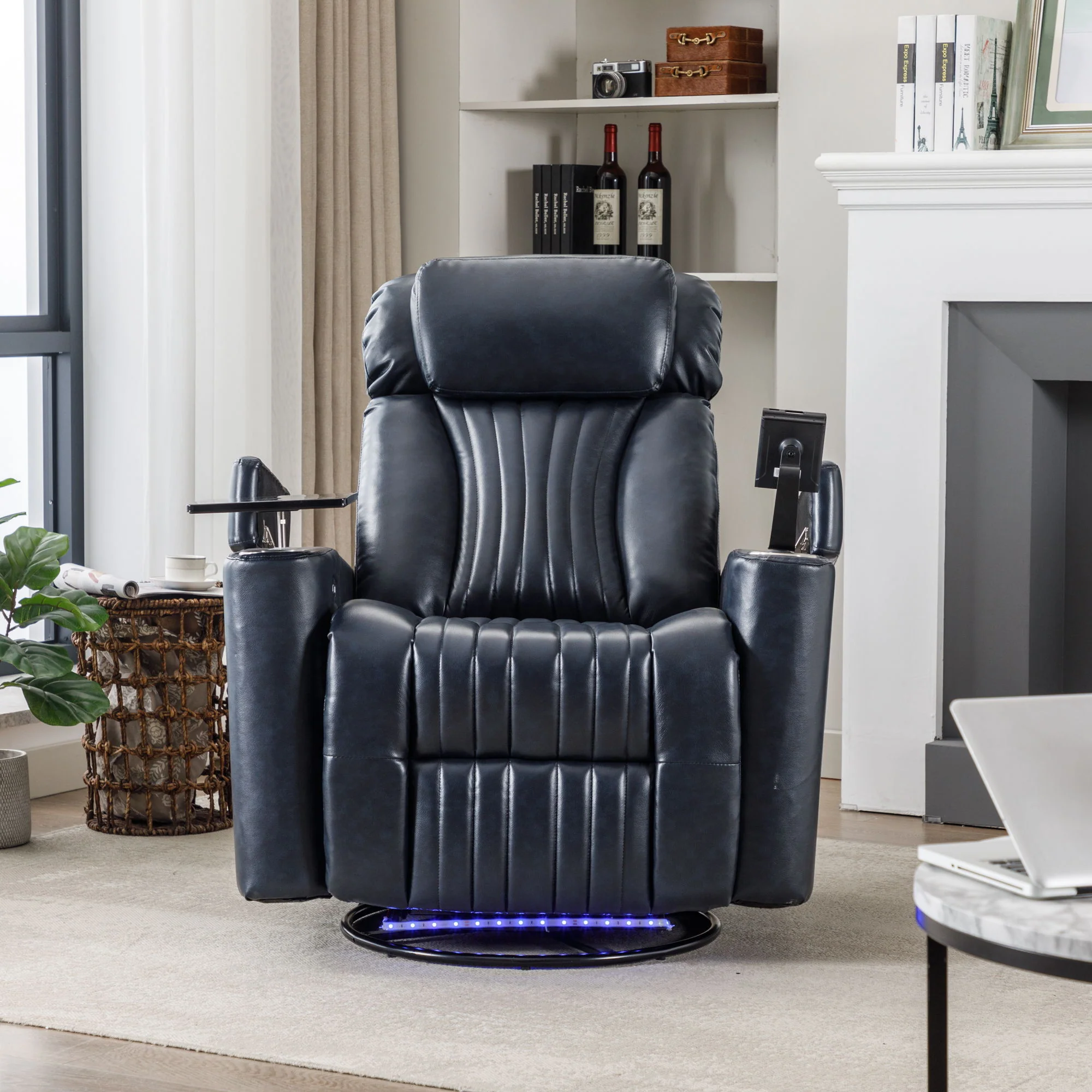 270° Power Swivel Recliner Home Theater Chair With Hidden Arm Storage, LED Light, Cup Holder, And Tray Table - Image 8