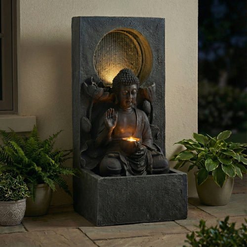 28" H Outdoor Buddha Waterfall Fountain - Image 5