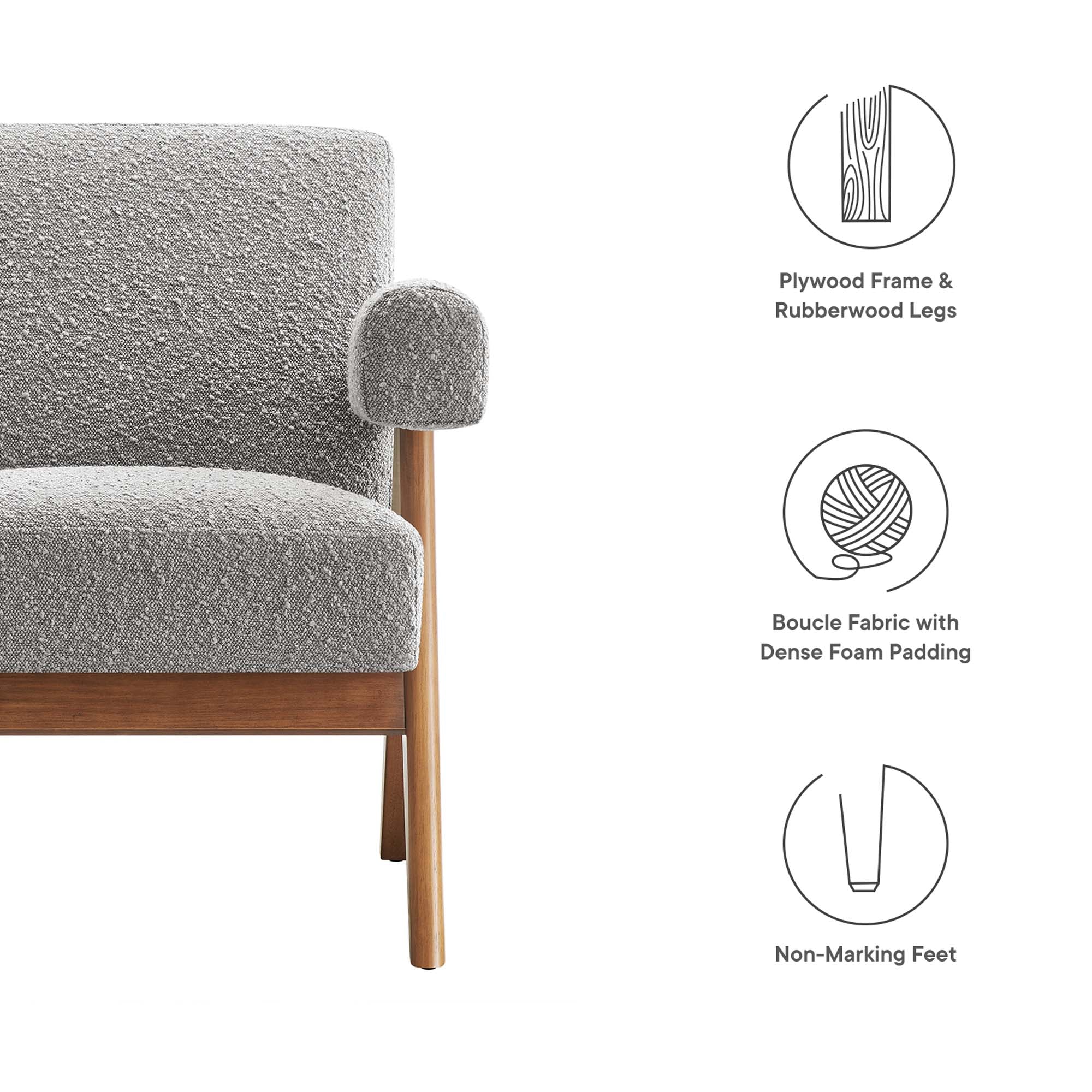 28 Inch Boucle Fabric Armchair with V-Shaped Wood Legs - Image 16