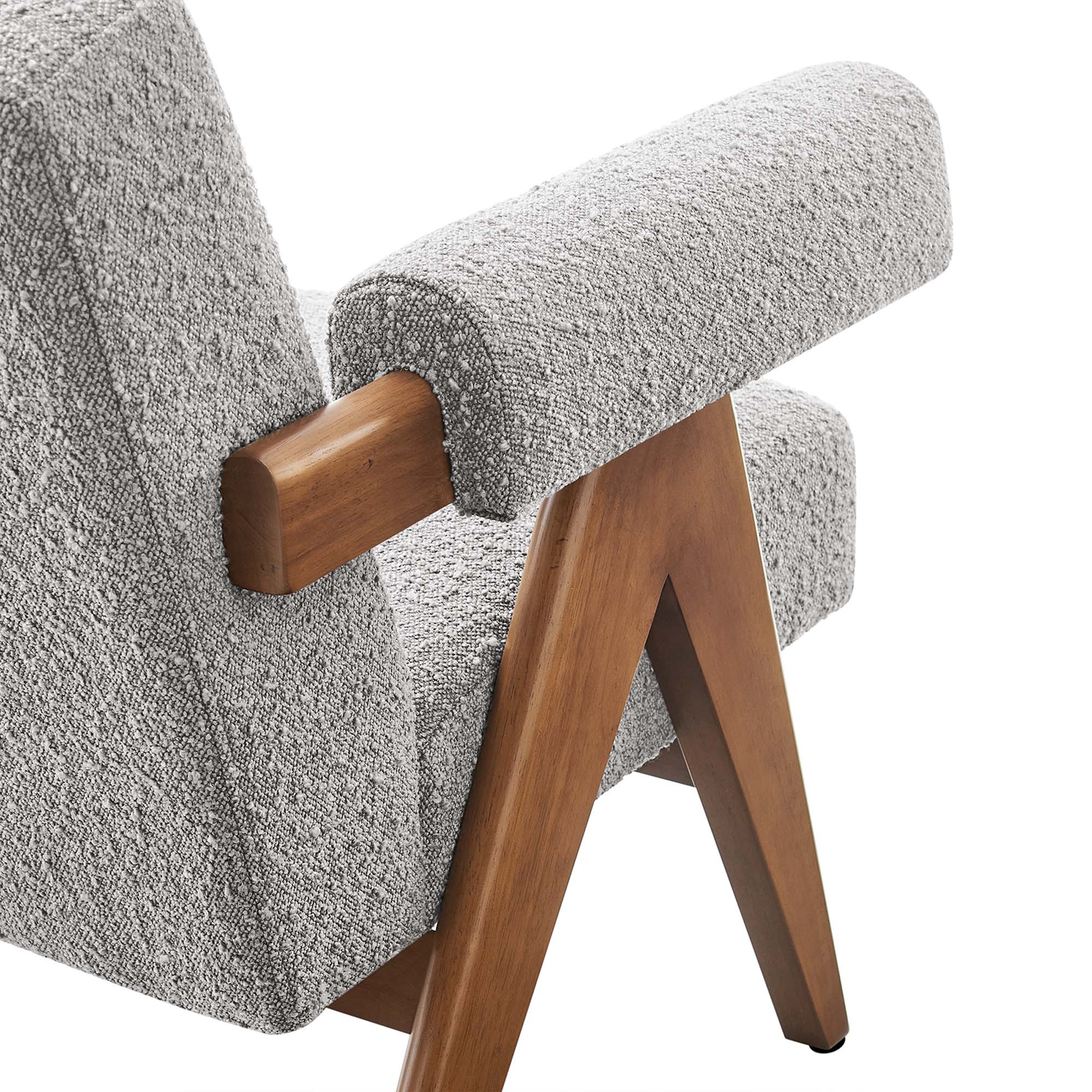 28 Inch Boucle Fabric Armchair with V-Shaped Wood Legs - Image 20