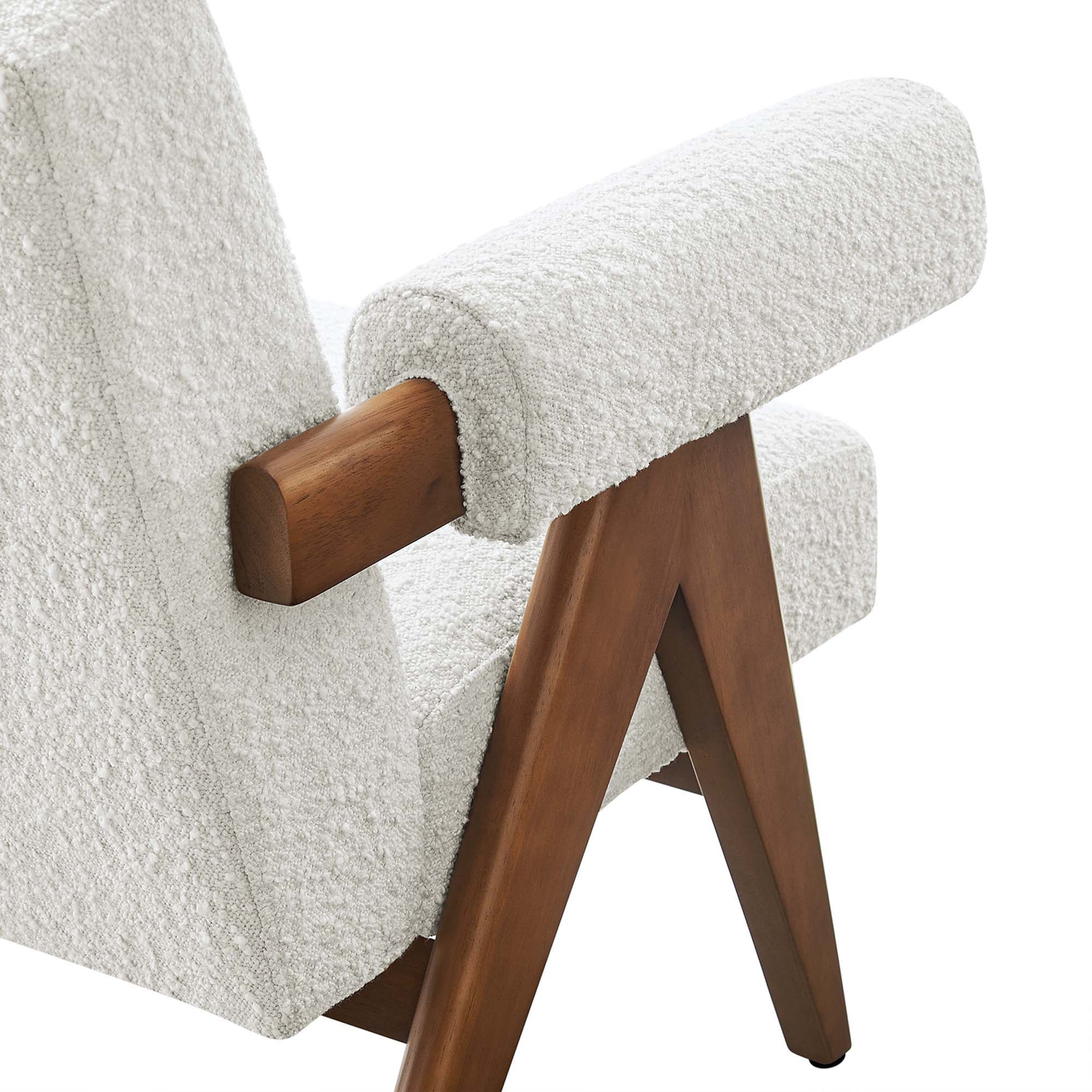 28 Inch Boucle Fabric Armchair with V-Shaped Wood Legs - Image 6