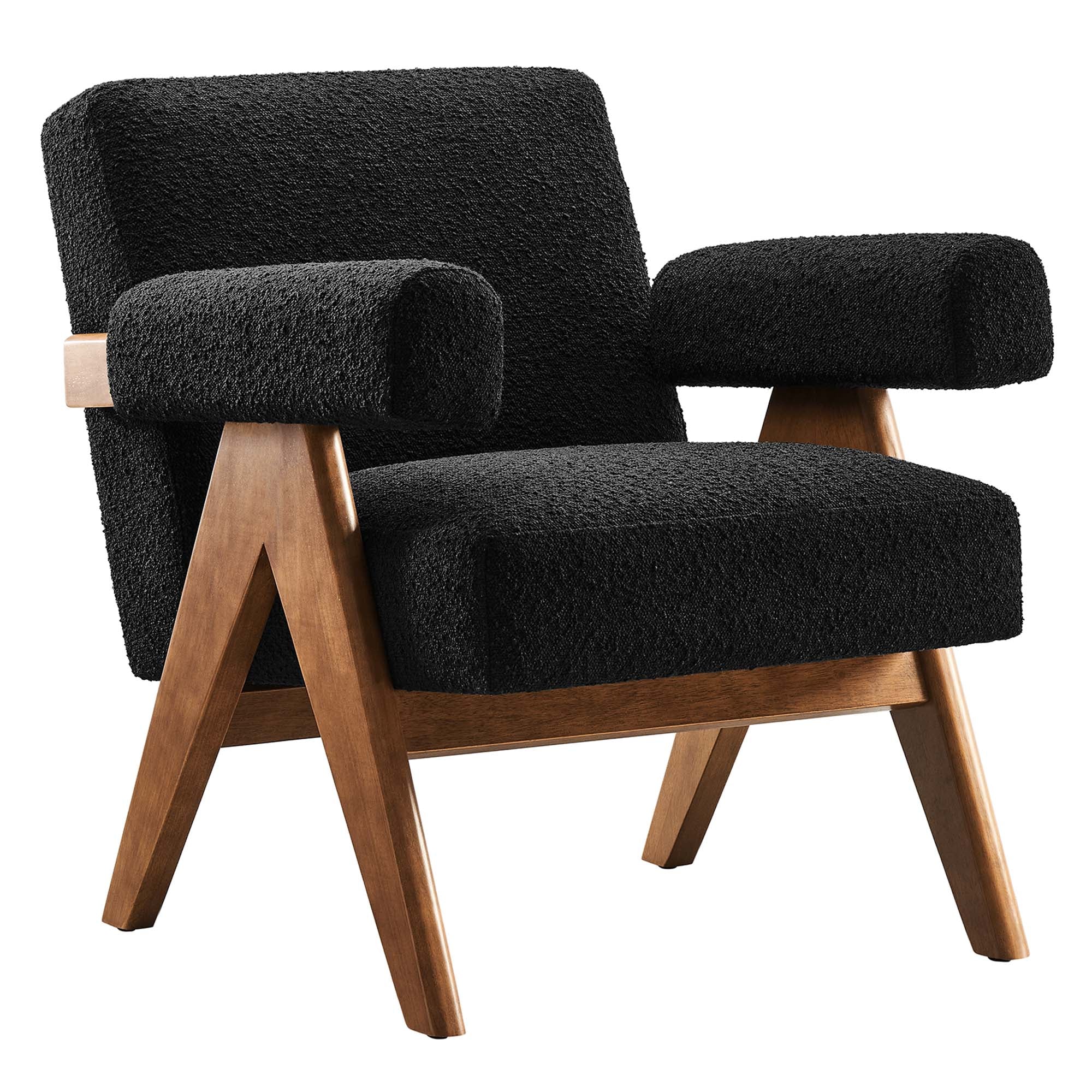 28 Inch Boucle Fabric Armchair with V-Shaped Wood Legs - Image 8