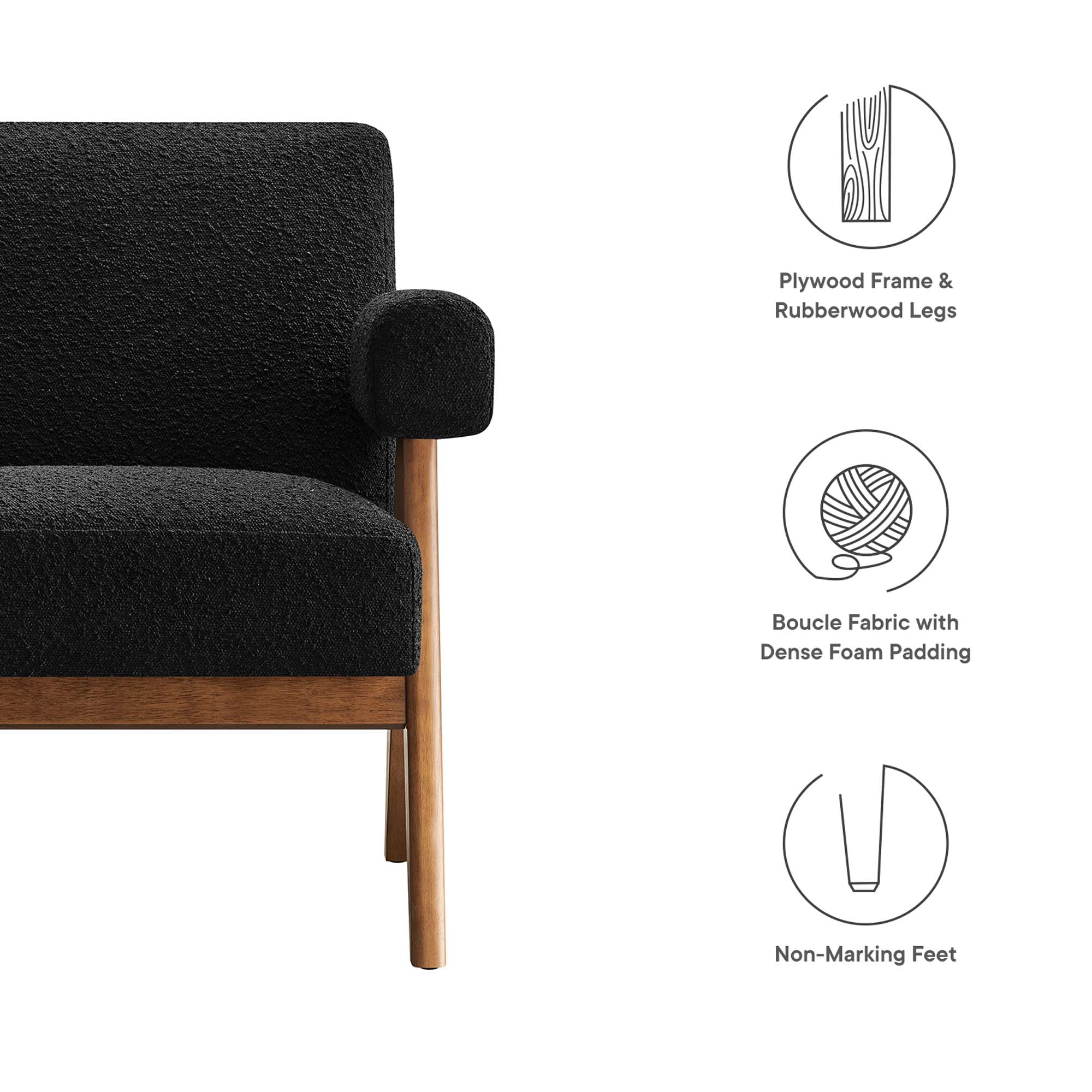28 Inch Boucle Fabric Armchair with V-Shaped Wood Legs - Image 9