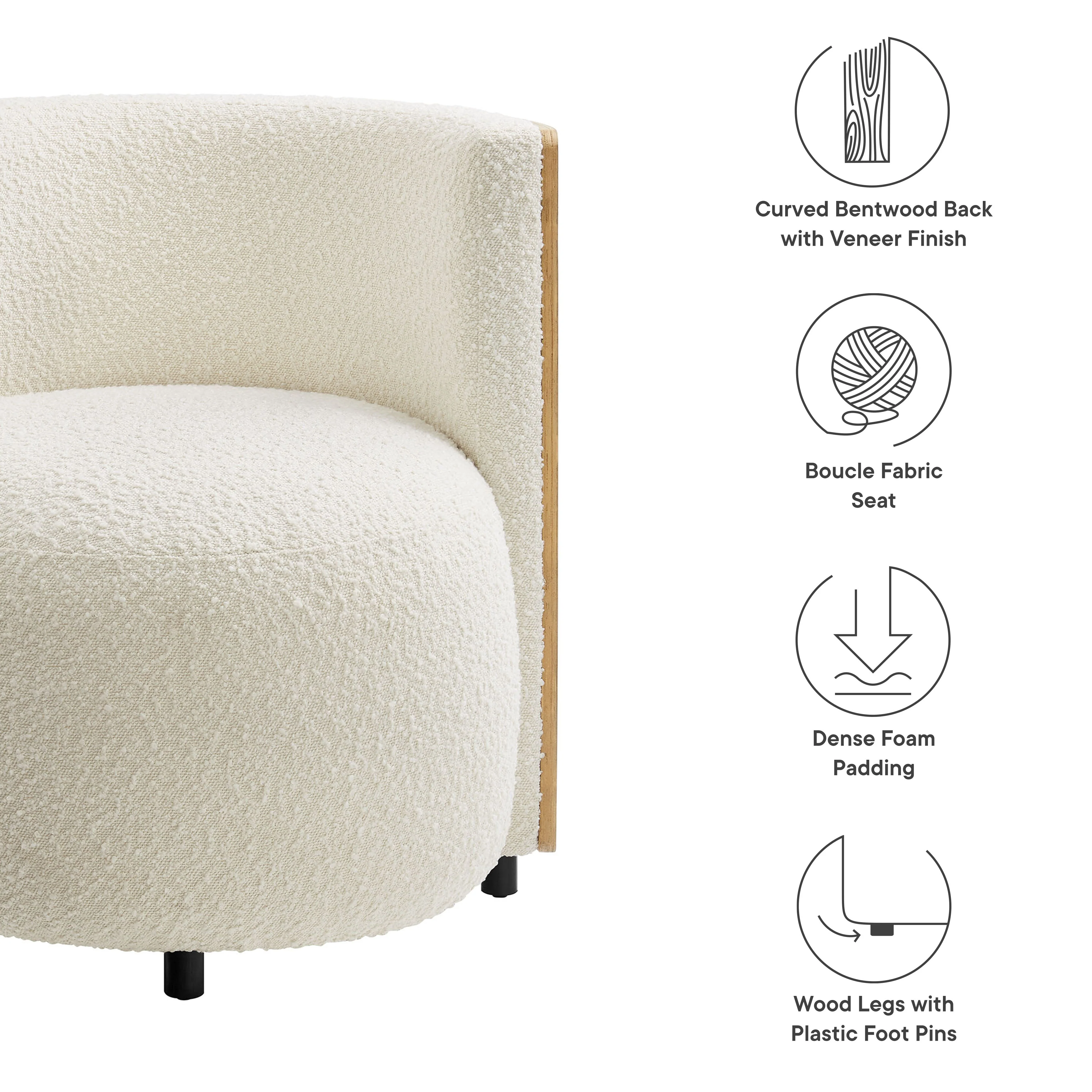 28 Inch Boucle Fabric Barrel Accent Chair in Natural Ivory - Image 2
