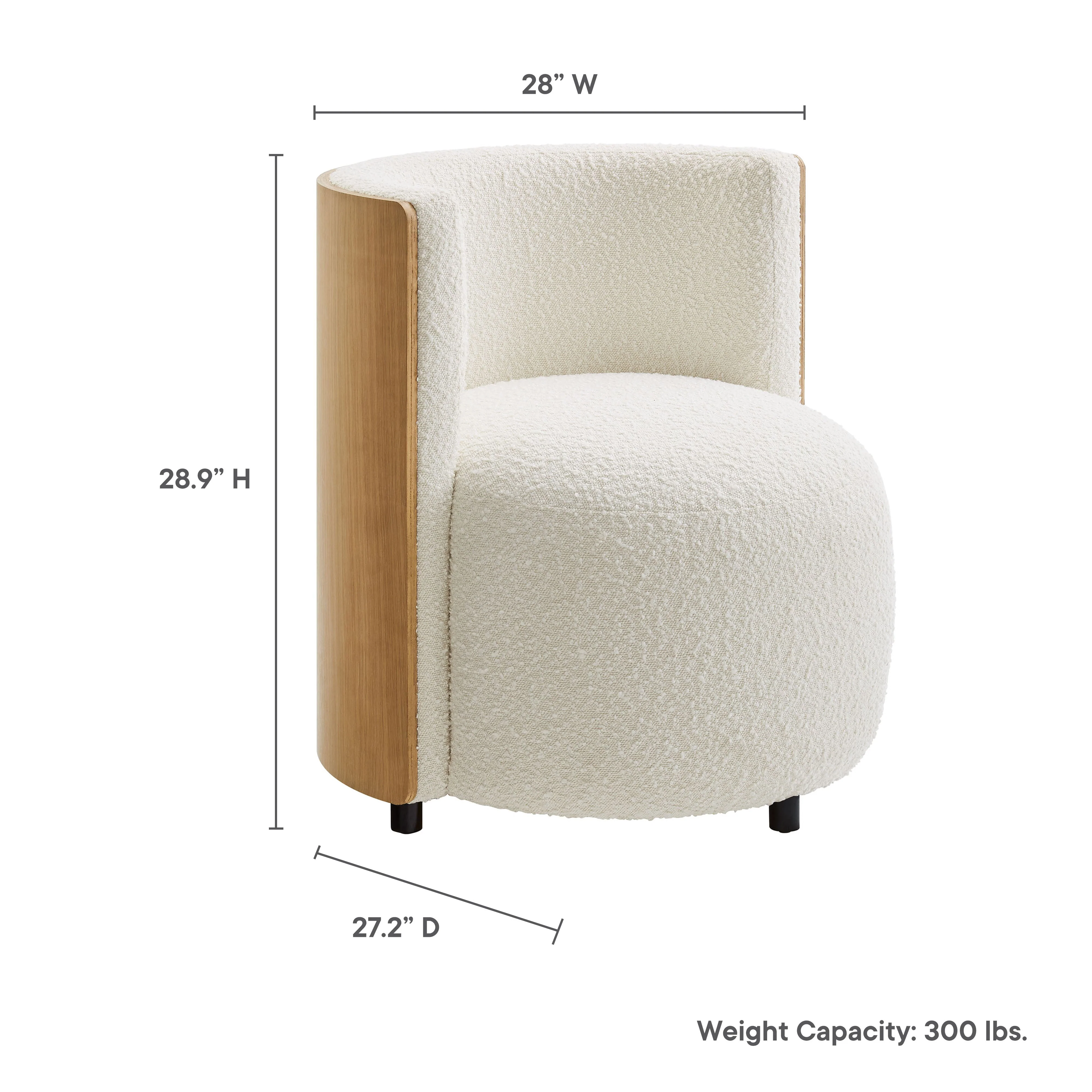 28 Inch Boucle Fabric Barrel Accent Chair in Natural Ivory - Image 3