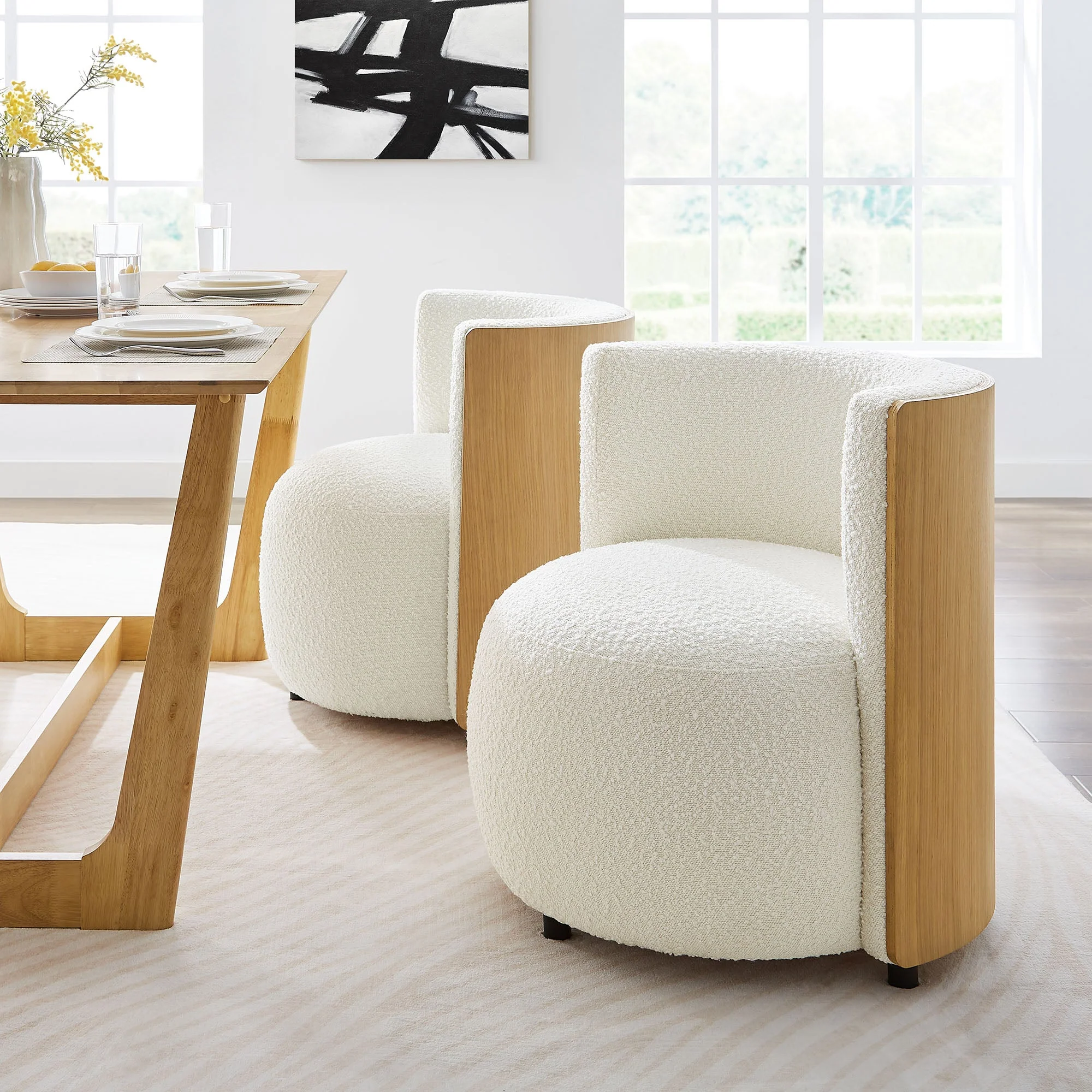 28 Inch Boucle Fabric Barrel Accent Chair in Natural Ivory - Image 4