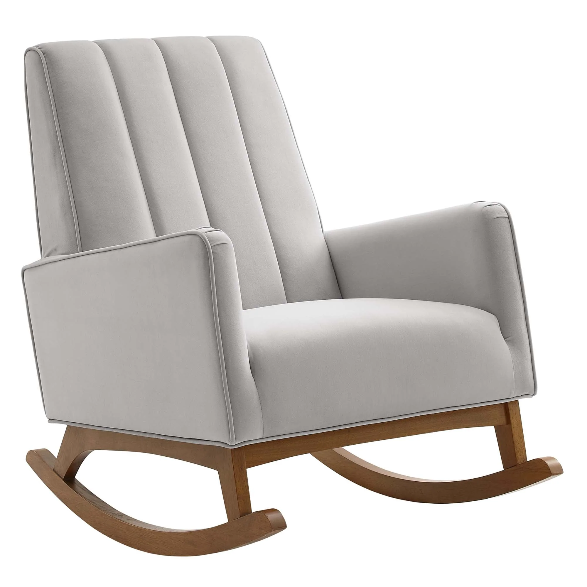 28 Inch Channel Tufted Performance Velvet Rocking Chair in Light Gray