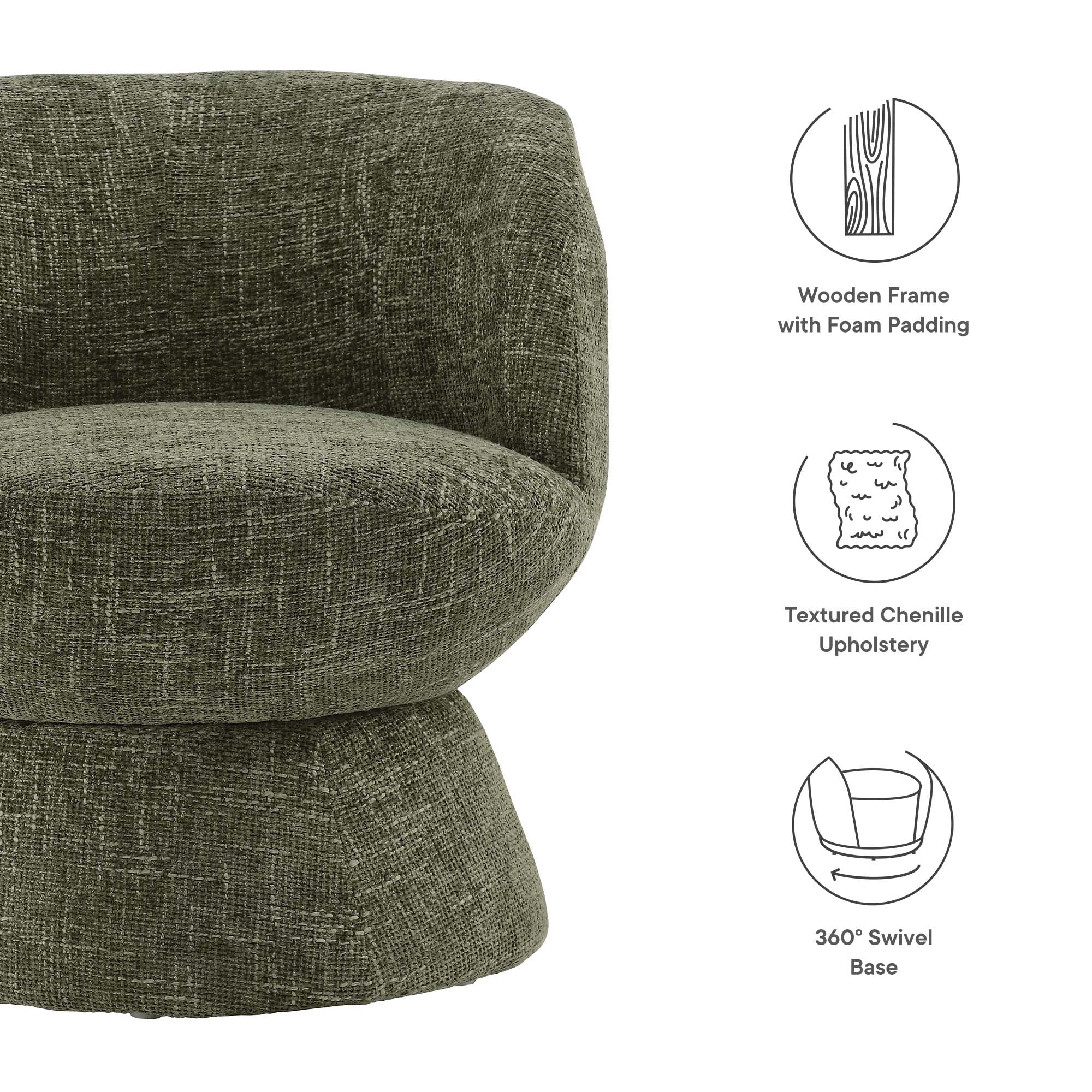 28 Inch Chenille Fabric Swivel Barrel Accent Chair - Image 2
