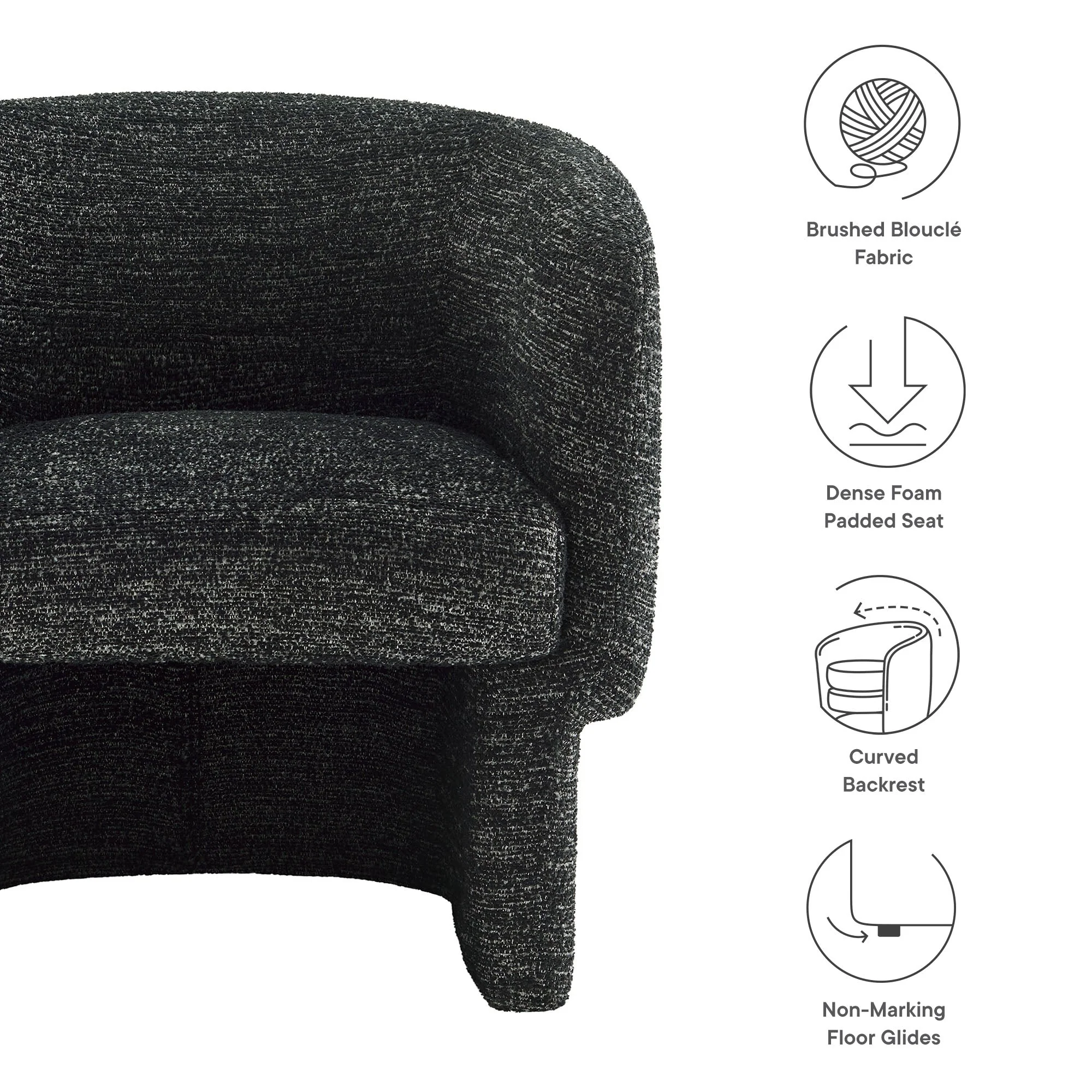28 Inch Curved Boucle Fabric Barrel Accent Chair - Image 9