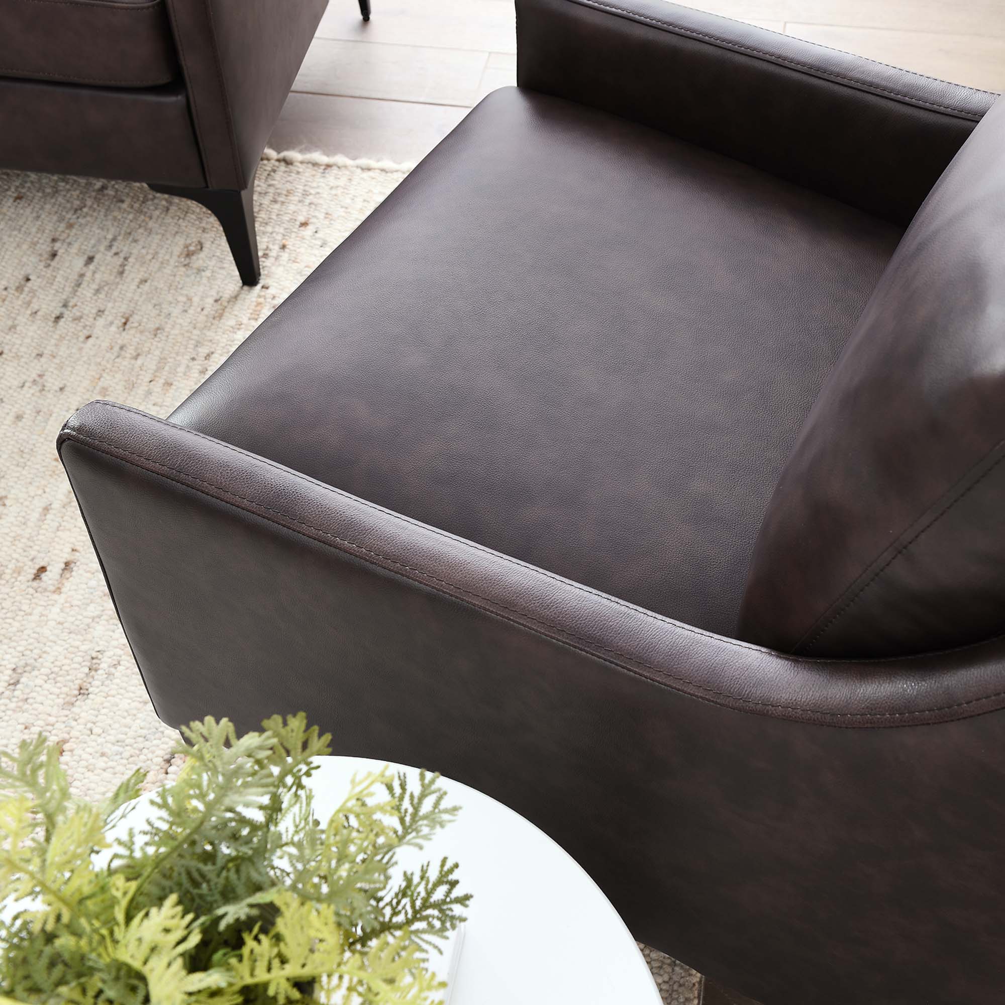 28 Inch Mid-Century Modern Top-Grain Leather Armchair - Image 3