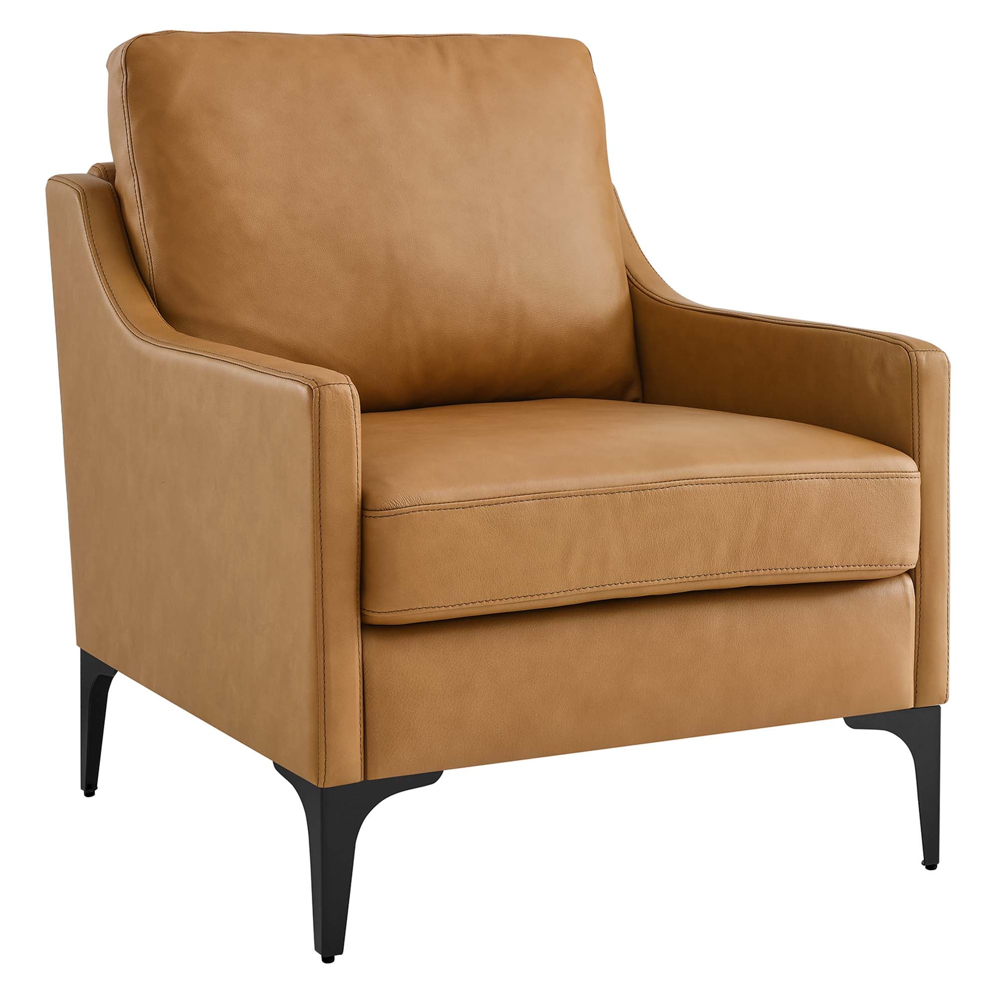28 Inch Mid-Century Modern Top-Grain Leather Armchair - Image 7
