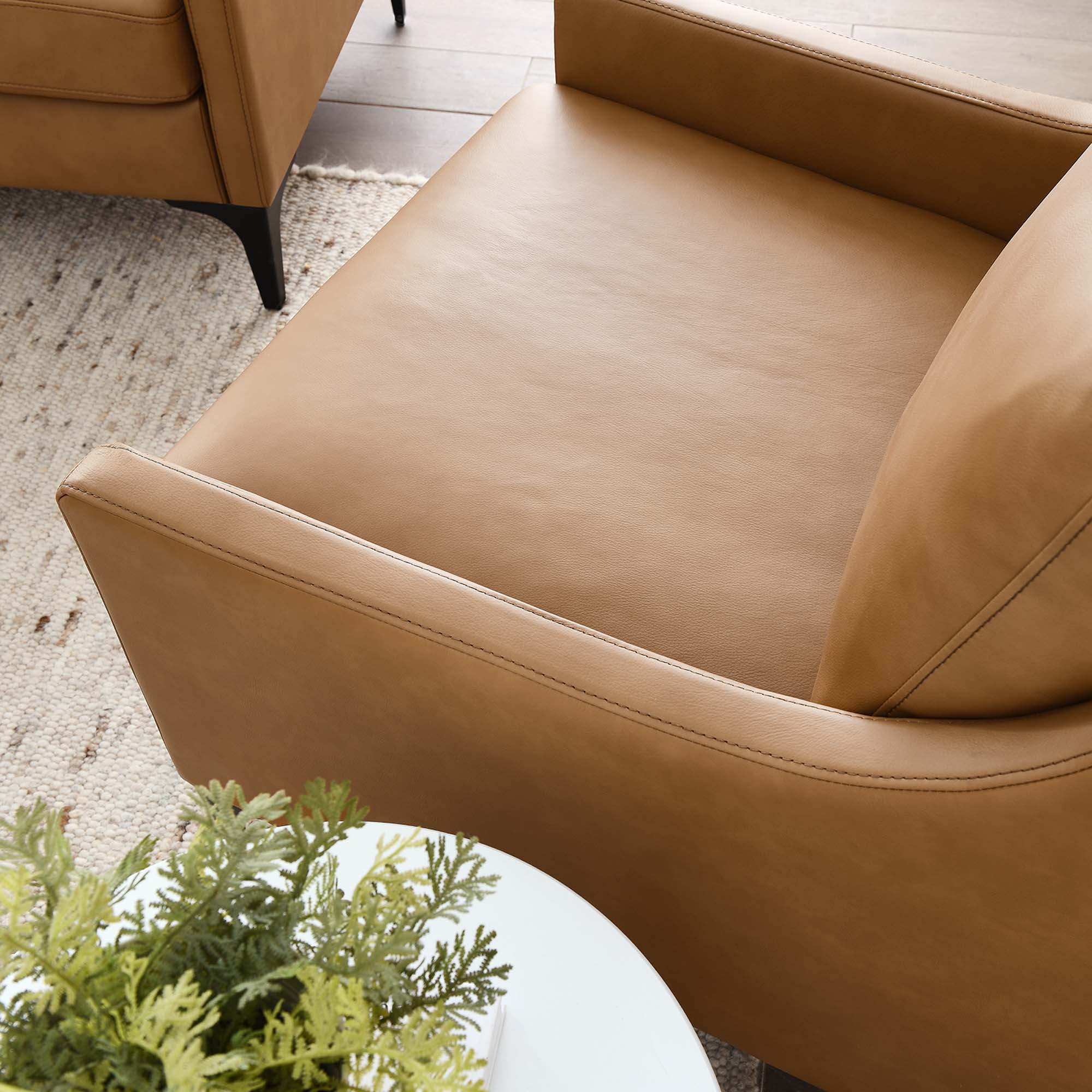 28 Inch Mid-Century Modern Top-Grain Leather Armchair - Image 9