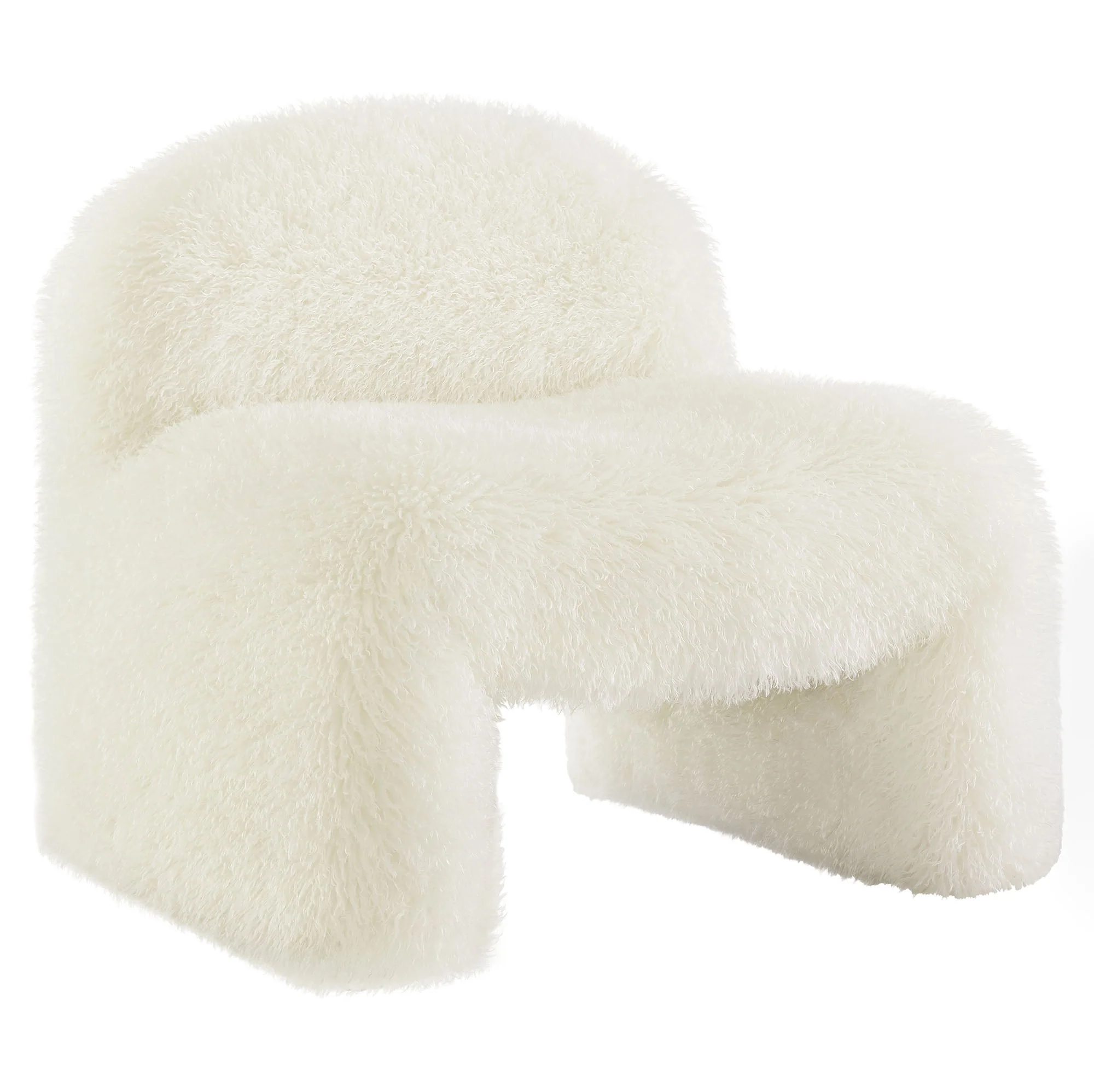 28 Inch Modern Shaggy Faux Fur Armless Accent Chair with Round Silhouette and Sled Base