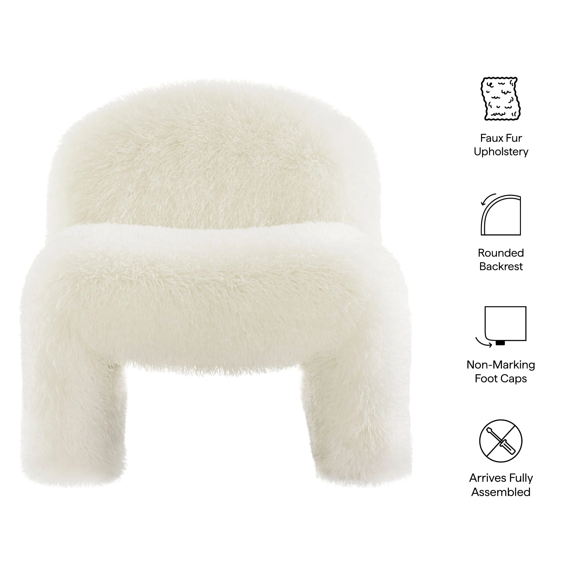 28 Inch Modern Shaggy Faux Fur Armless Accent Chair with Round Silhouette and Sled Base - Image 2