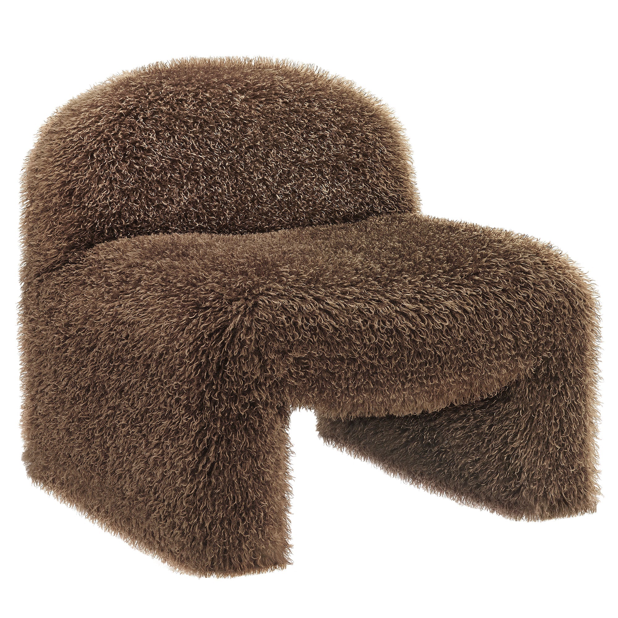 28 Inch Modern Shaggy Faux Fur Armless Accent Chair with Round Silhouette and Sled Base - Image 8