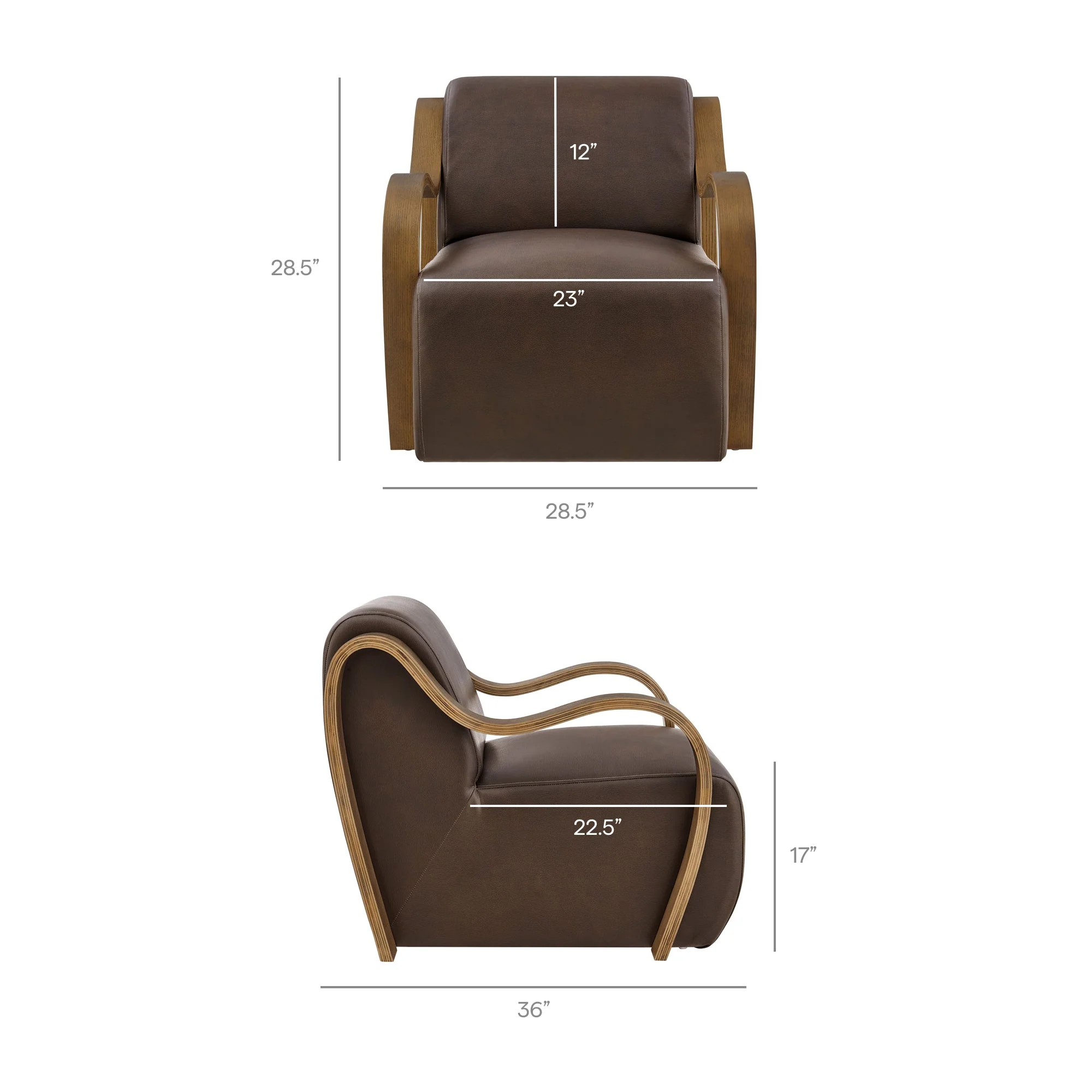 28 Inch Modern Vegan Leather Accent Armchair with Sculptural Bentwood Arms - Image 10