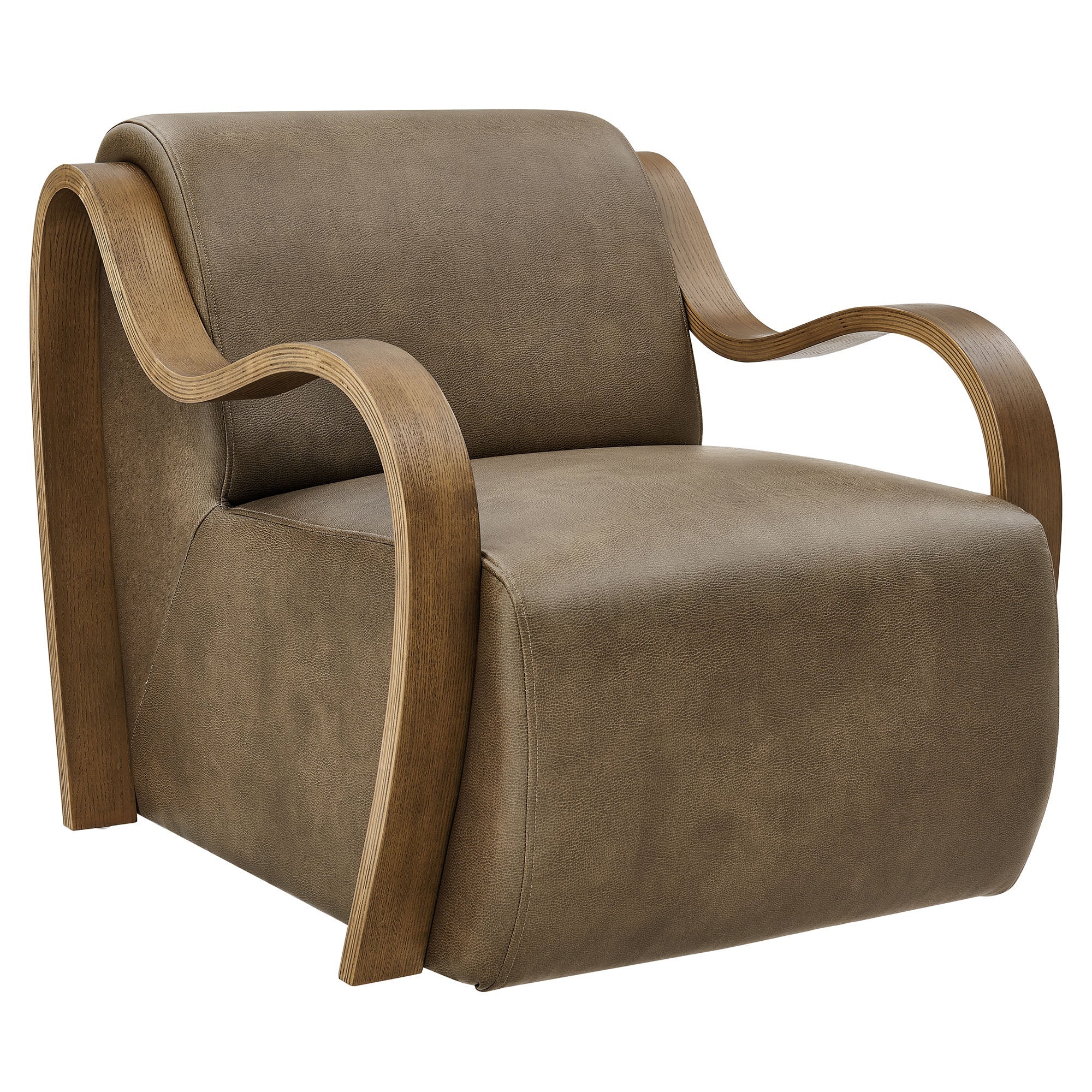 28 Inch Modern Vegan Leather Accent Armchair with Sculptural Bentwood Arms - Image 15