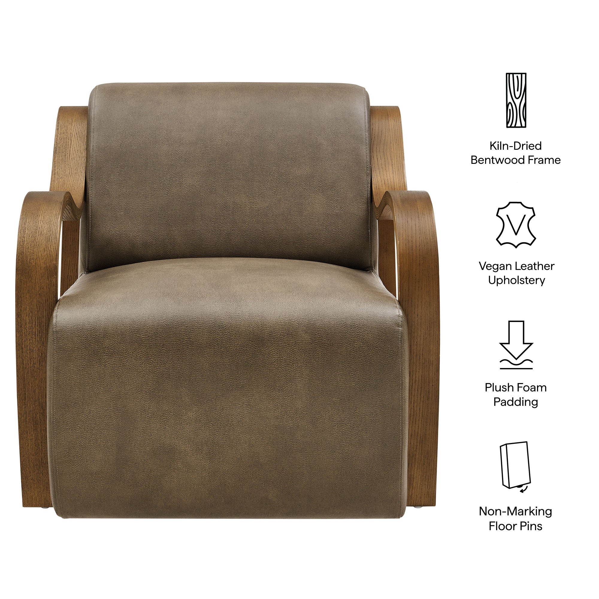 28 Inch Modern Vegan Leather Accent Armchair with Sculptural Bentwood Arms - Image 16