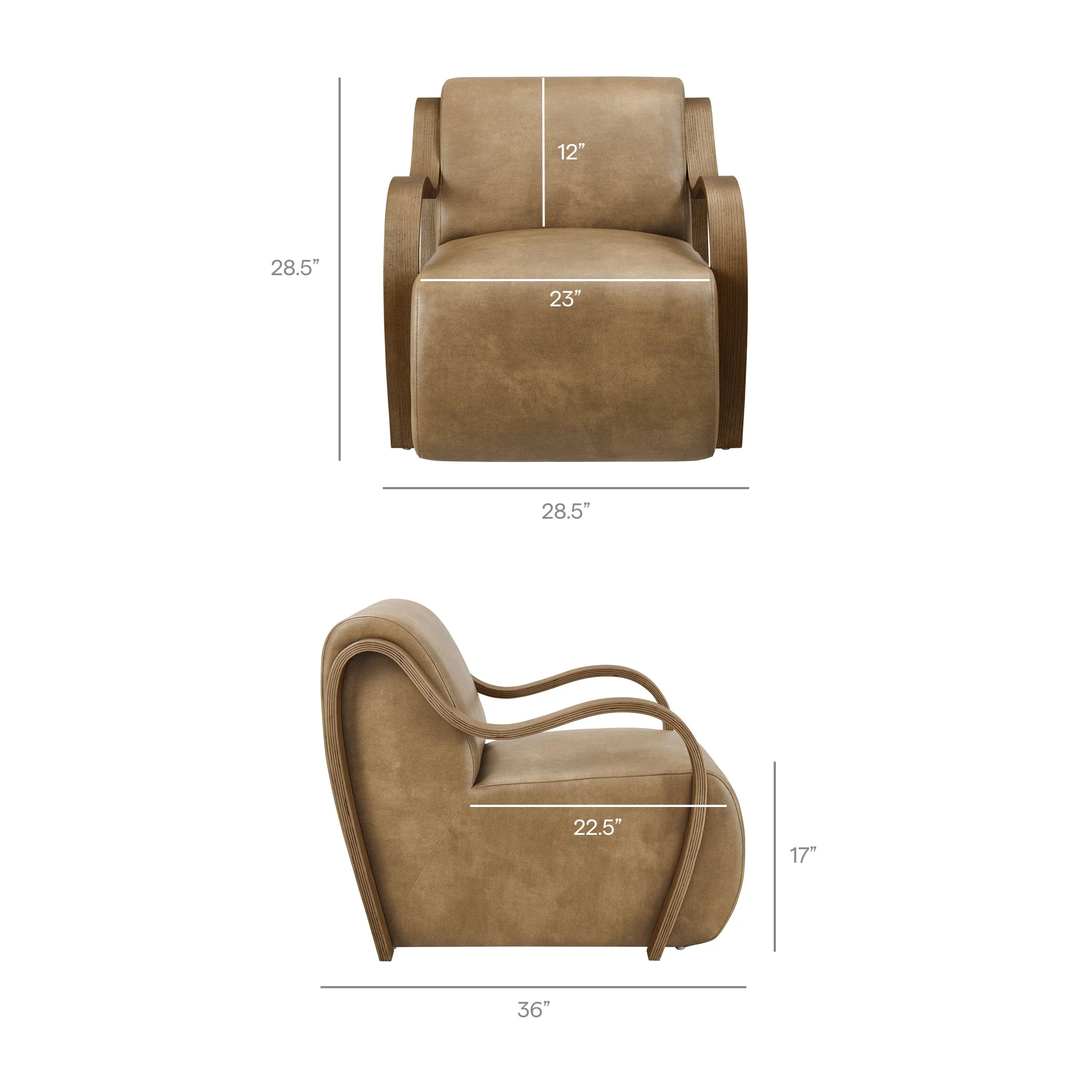 28 Inch Modern Vegan Leather Accent Armchair with Sculptural Bentwood Arms - Image 3