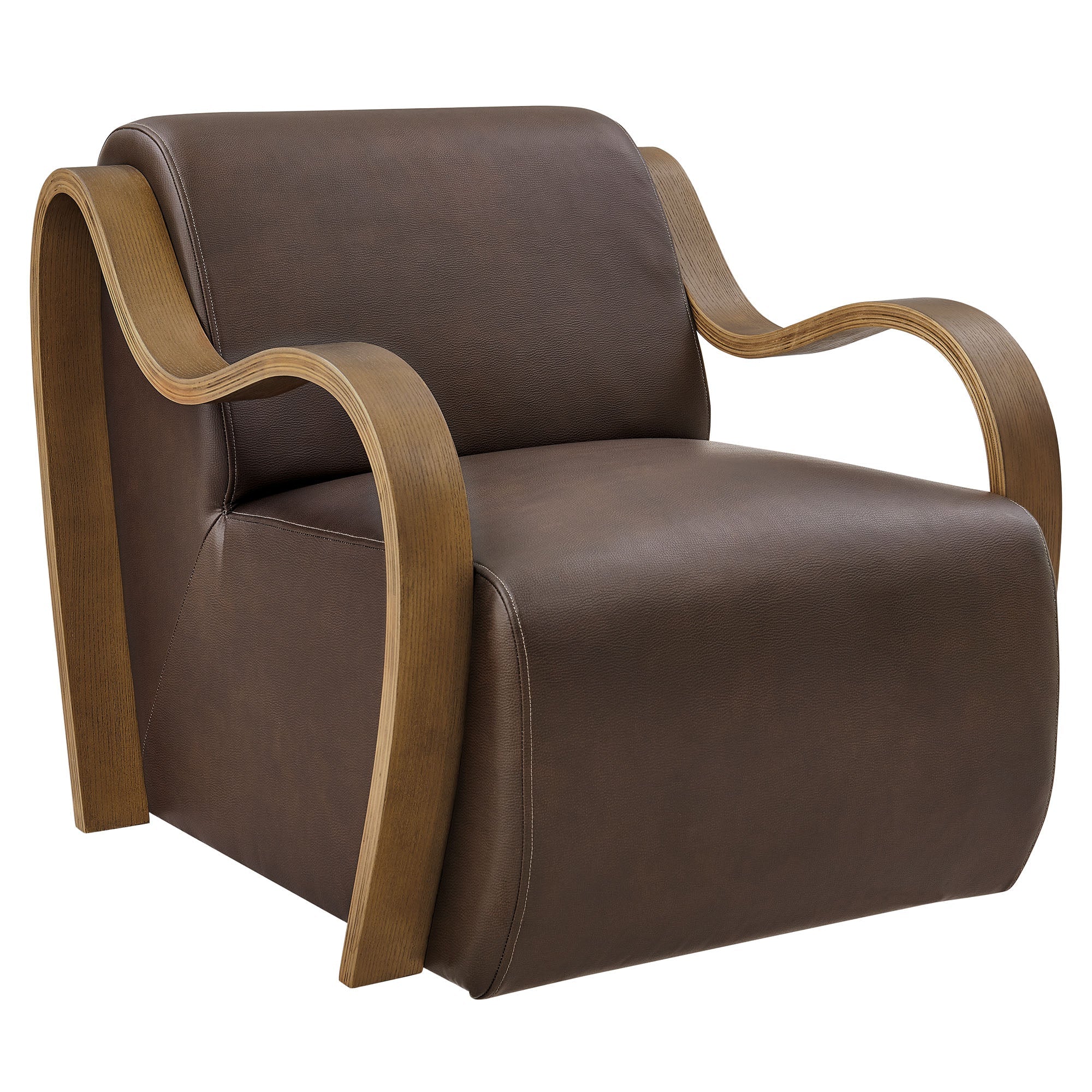28 Inch Modern Vegan Leather Accent Armchair with Sculptural Bentwood Arms - Image 8